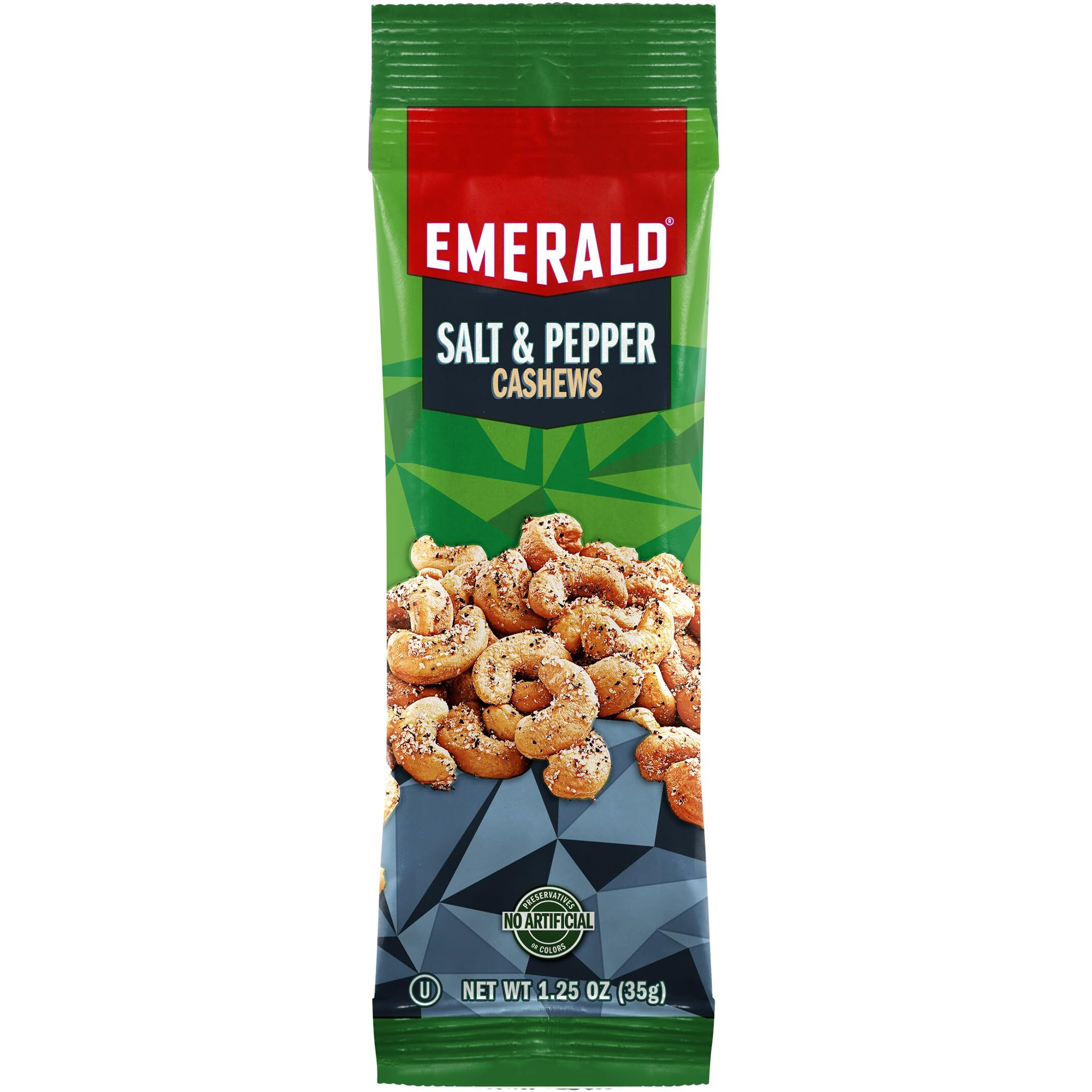 Emerald Nuts Salt And Pepper Seasoned Cashews 12 Ct (1-Pack) | 1.25 Oz Individual Snack Tubes | Kosher Certified, Non-Gmo, Contains No Artificial Preservatives, Flavors Or Synthetic Colors