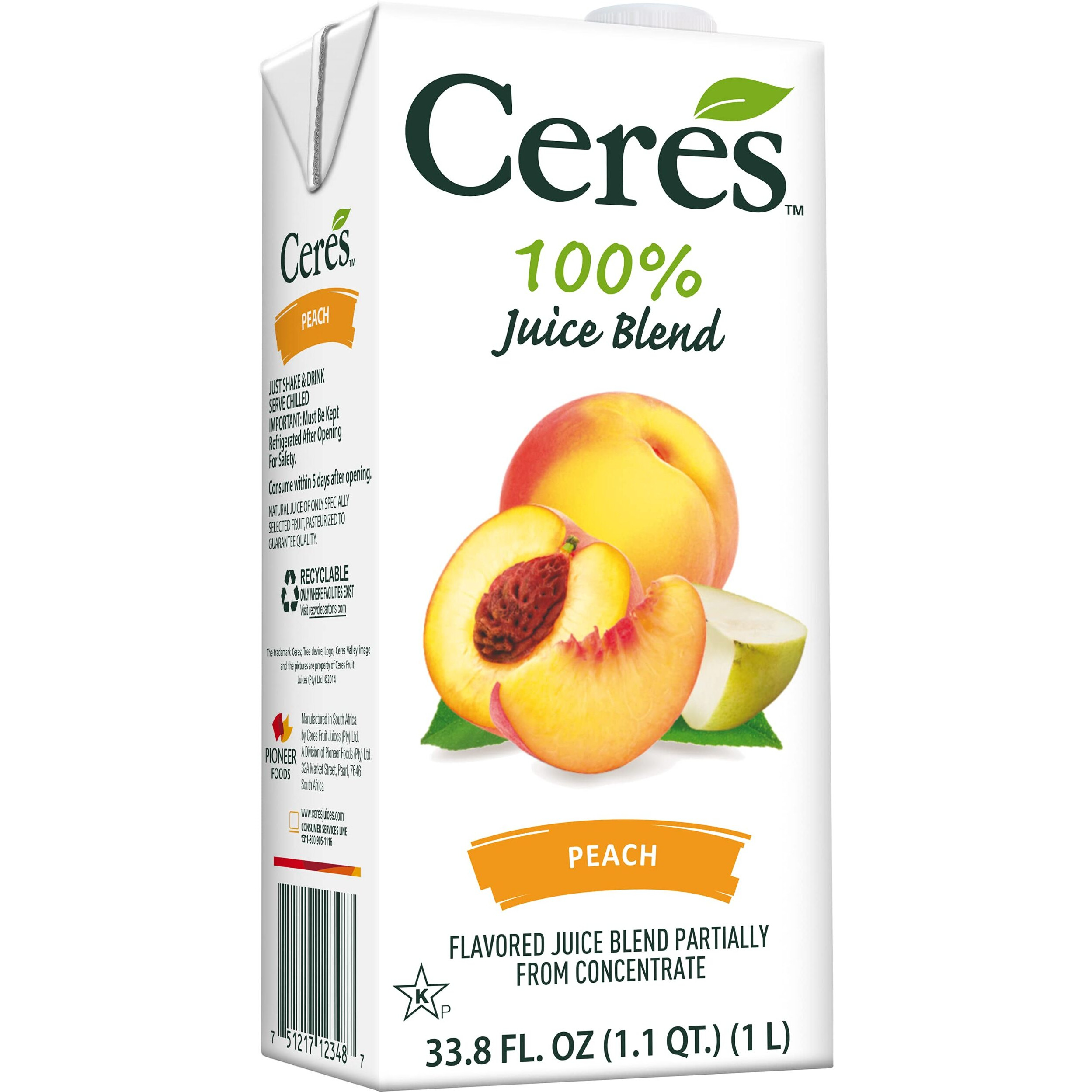 Ceres 100% All Natural Pure Fruit Juice Blend, Peach - Gluten Free, Rich In Vitamin C, No Added Sugar Or Preservatives, Cholesterol Free - 33.8 Fl Oz (Pack Of 1)