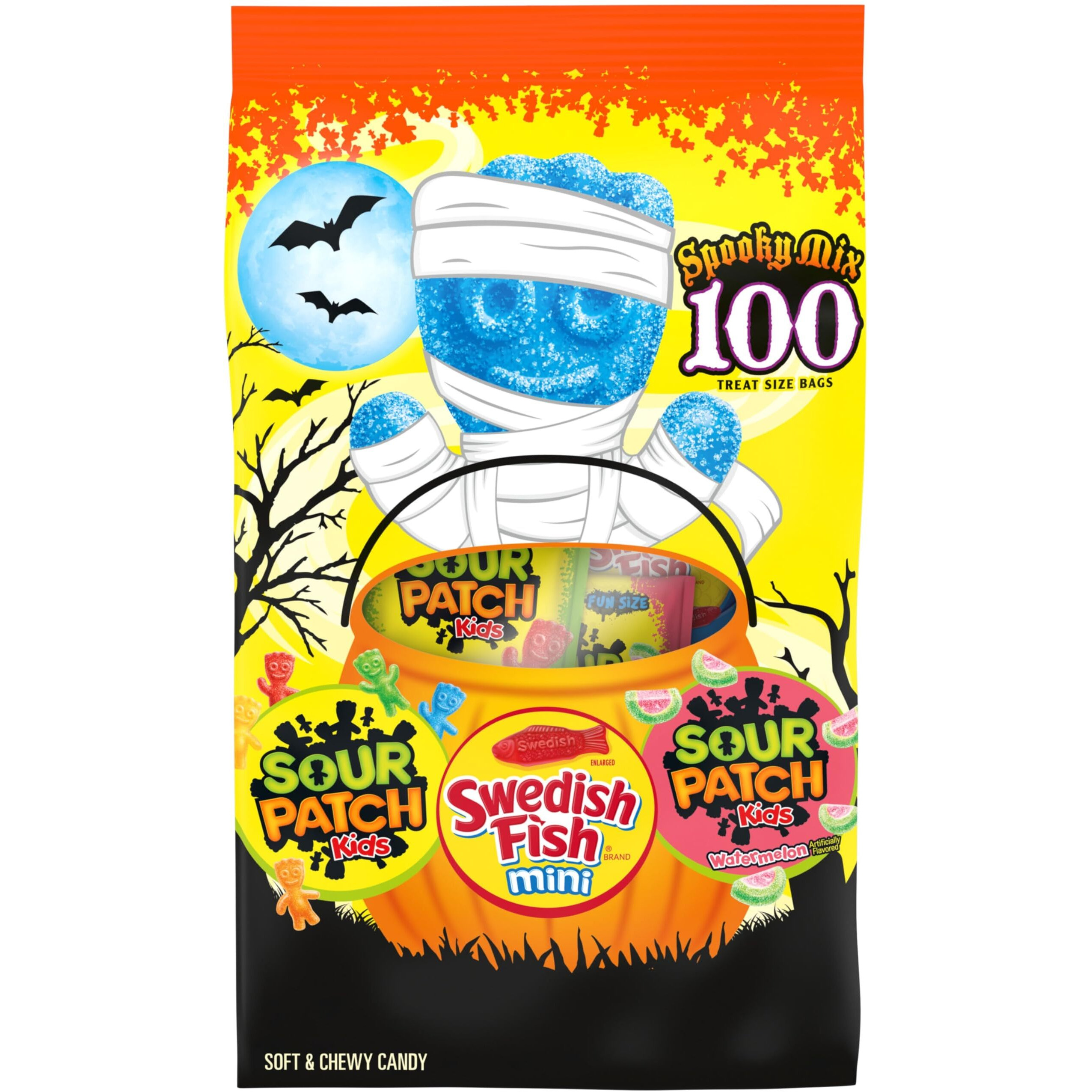 Sour Patch Kids & Swedish Fish Mini Halloween Candy Variety Pack, 100 Trick Or Treat Bags