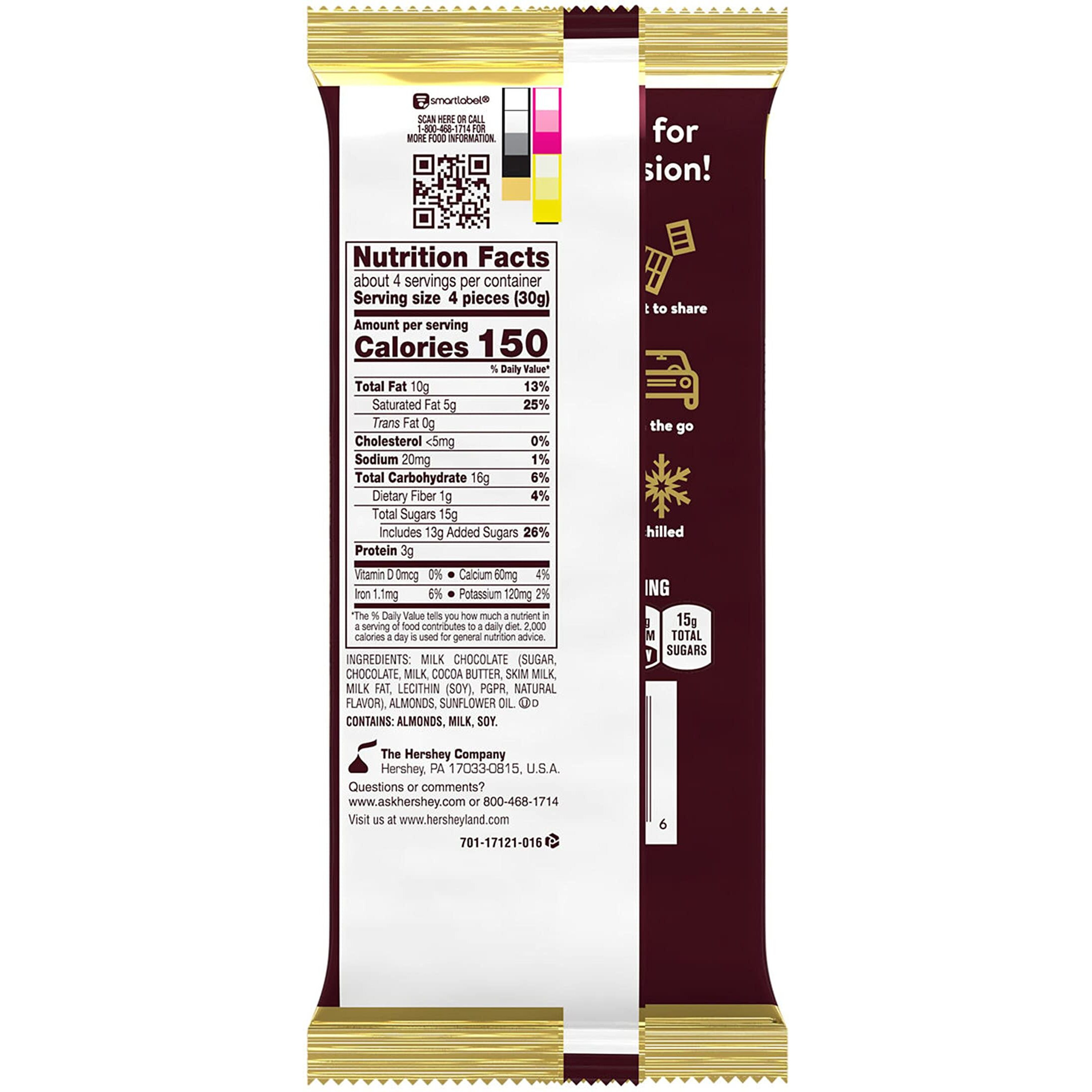 Hershey's Milk Chocolate With Almonds Xl, Halloween Candy Bars, 4.25 Oz (12 Count, 16 Pieces)