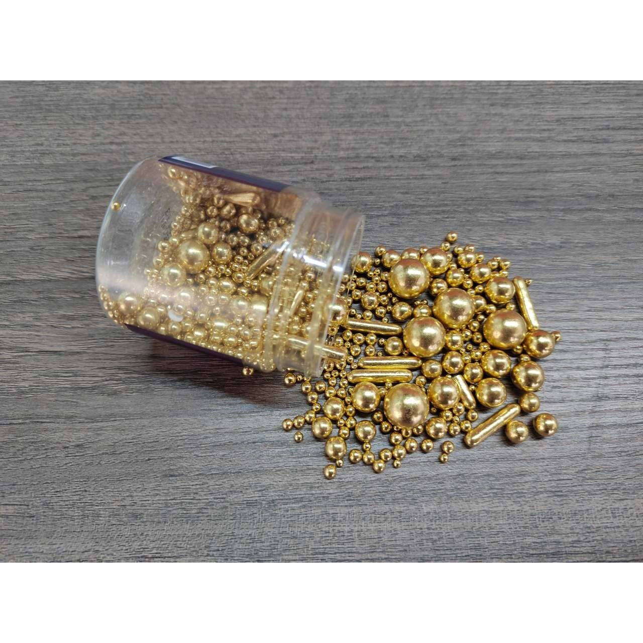 Edible Gold Pearl Sugar Sprinkles Candy Mix Size Baking Edible Cake Decorations Cupcake Toppers Cookie Decorating Wedding Party Valentine Halloween Christmas Supplies 85G/3Oz