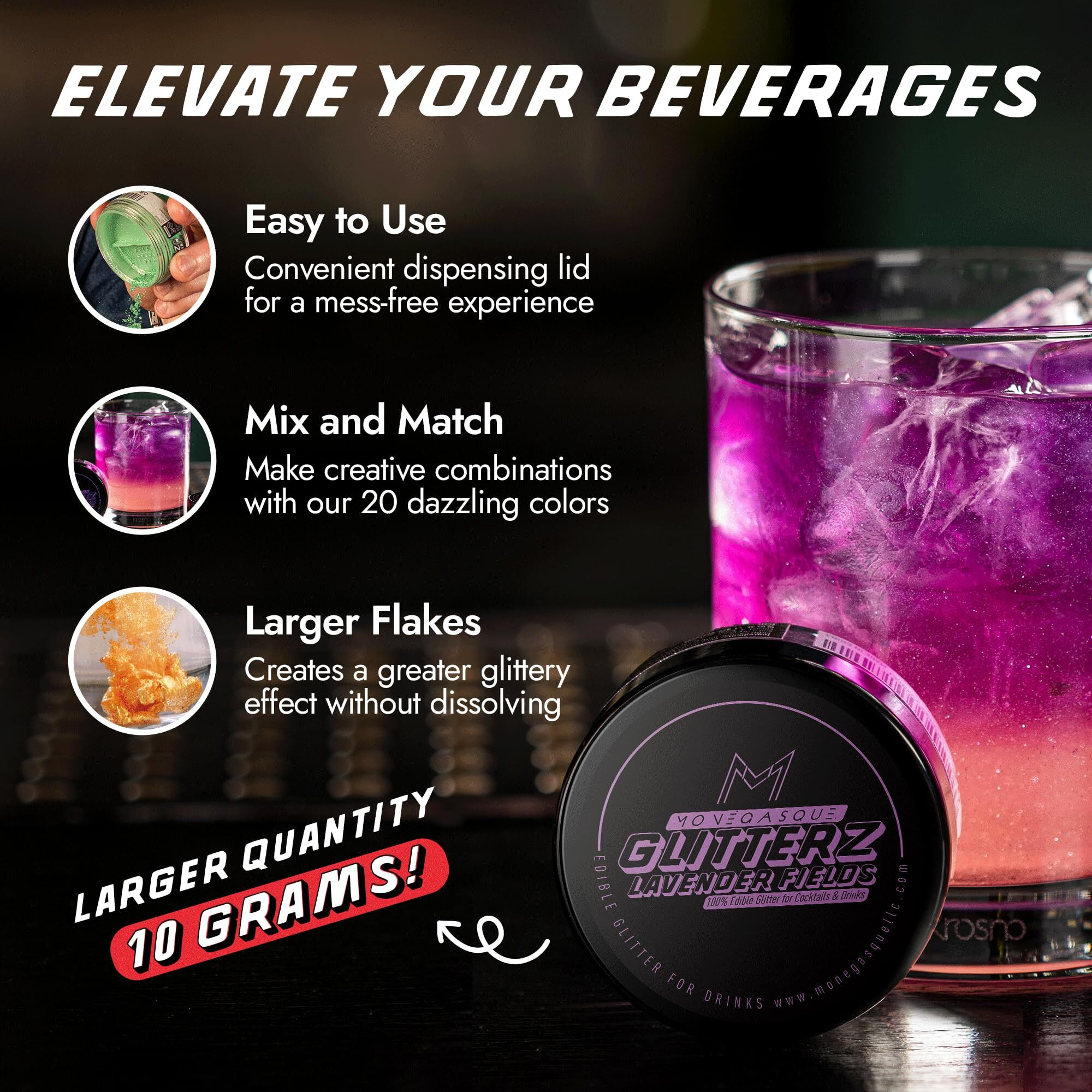 Mon  Gasque Purple Edible Glitter For Drinks Lavender 10G - Halloween Edible Glitter For Cocktails Purple - Edible Glitter Purple Food Coloring For Drinks - Edible Purple Glitter - Purple Drink Glitter