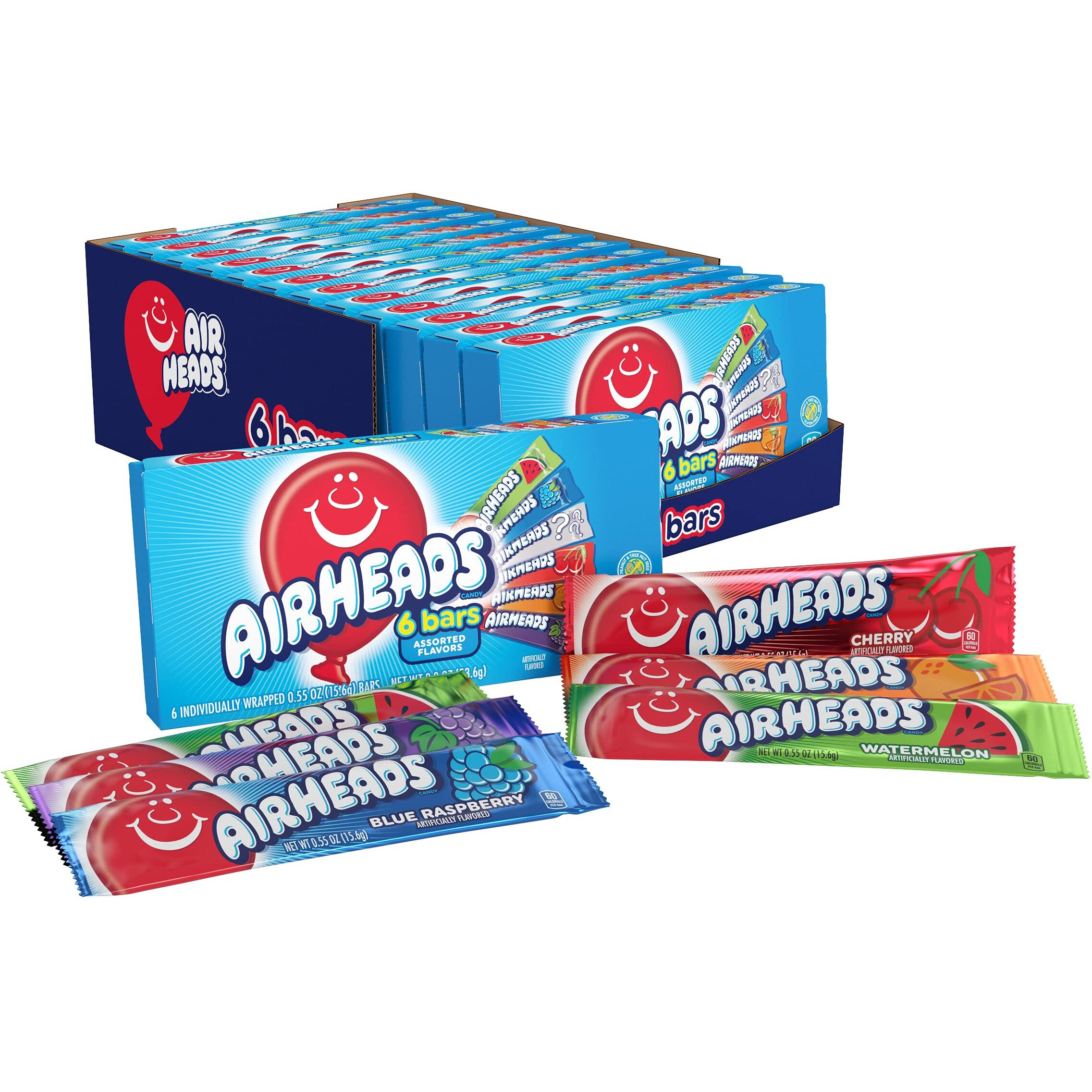 Airheads Halloween Trick Or Treat Candy Full Size Bars, Assorted Fruit Flavors Bulk Variety Pack, Individually Wrapped For Adults & Kids, Non-Melting, 6 Bars Per Theater Box (Box Of 12 Boxes)