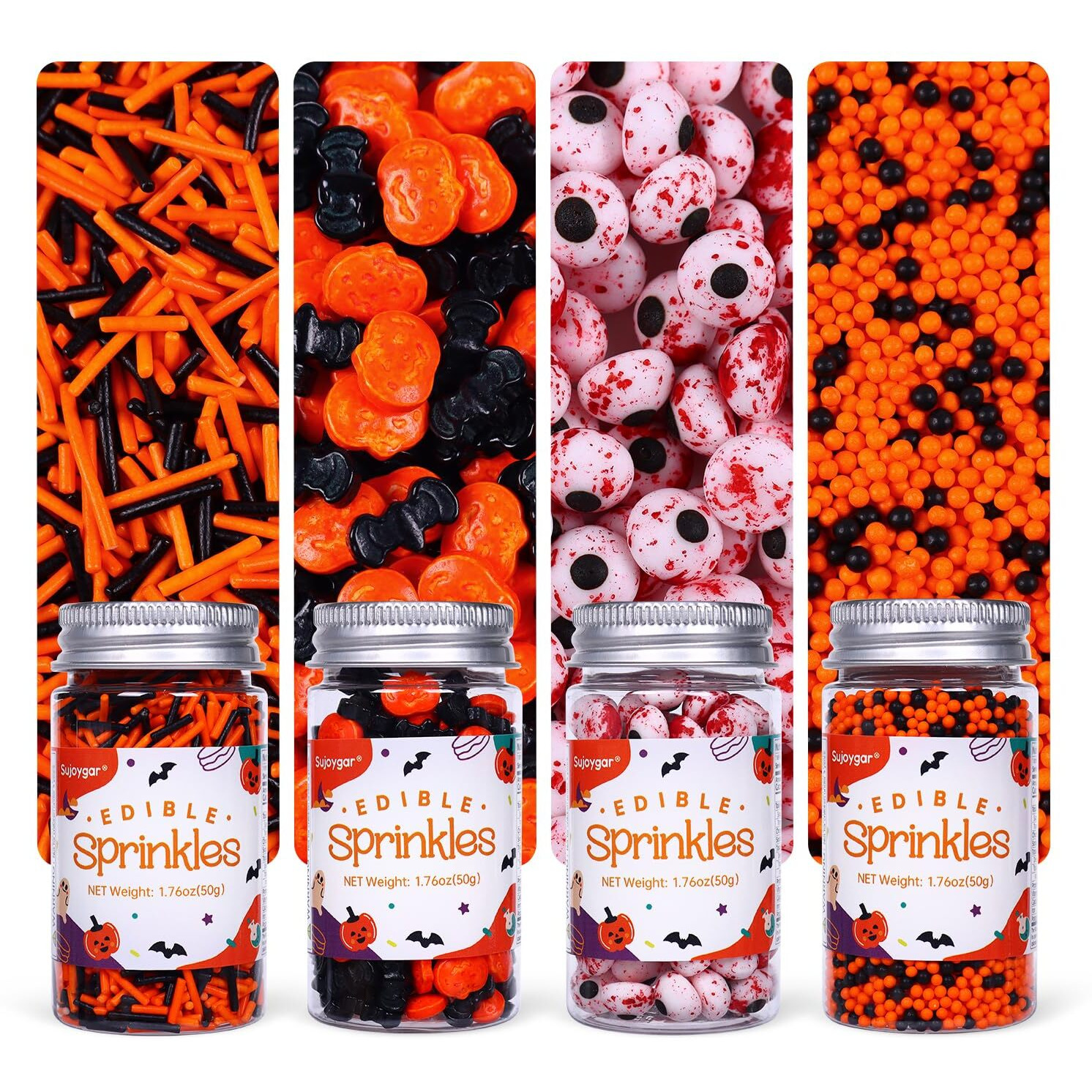 Halloween Sprinkles For Cake Decorating, Food Grade 50G/Bottle, Jimmies Sprinkles, Pumpkin Sprinkles, Fancy Sprinkles For Cupcake Decorating, Baking, Toppers Cookies