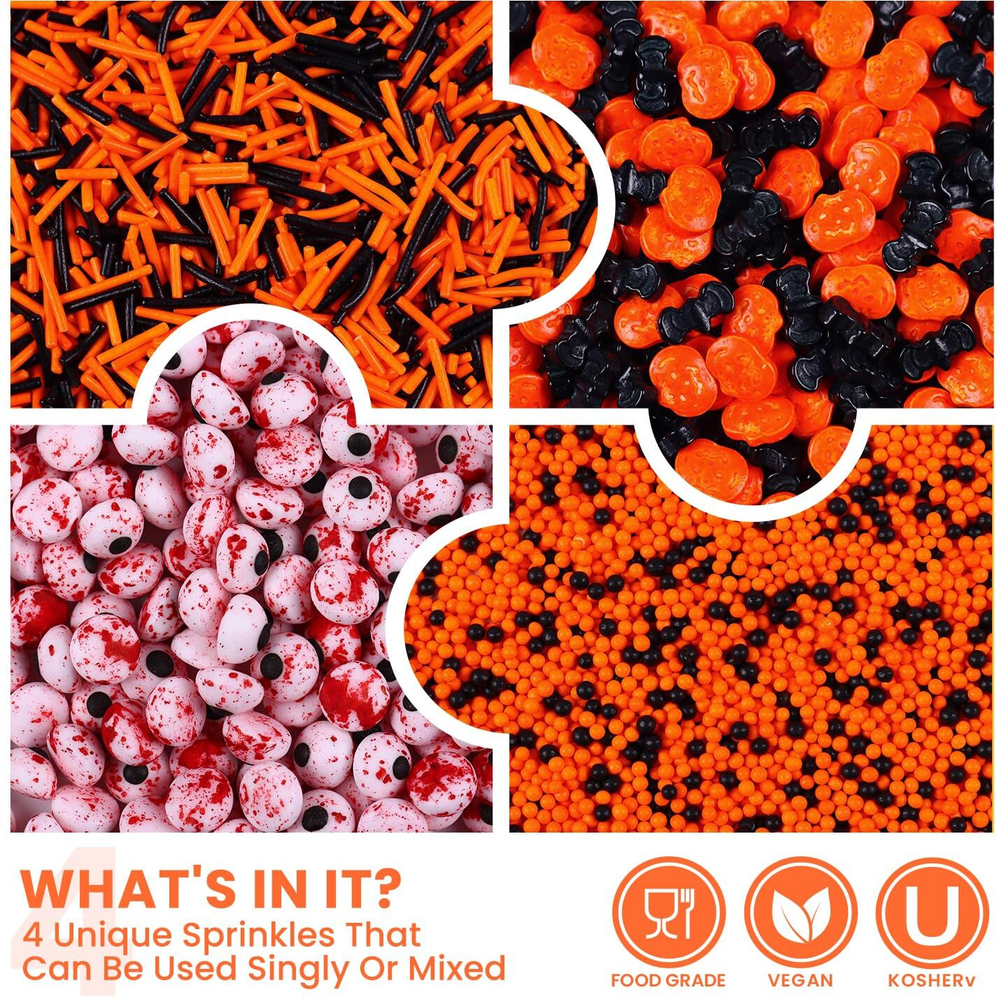 Halloween Sprinkles For Cake Decorating, Food Grade 50G/Bottle, Jimmies Sprinkles, Pumpkin Sprinkles, Fancy Sprinkles For Cupcake Decorating, Baking, Toppers Cookies