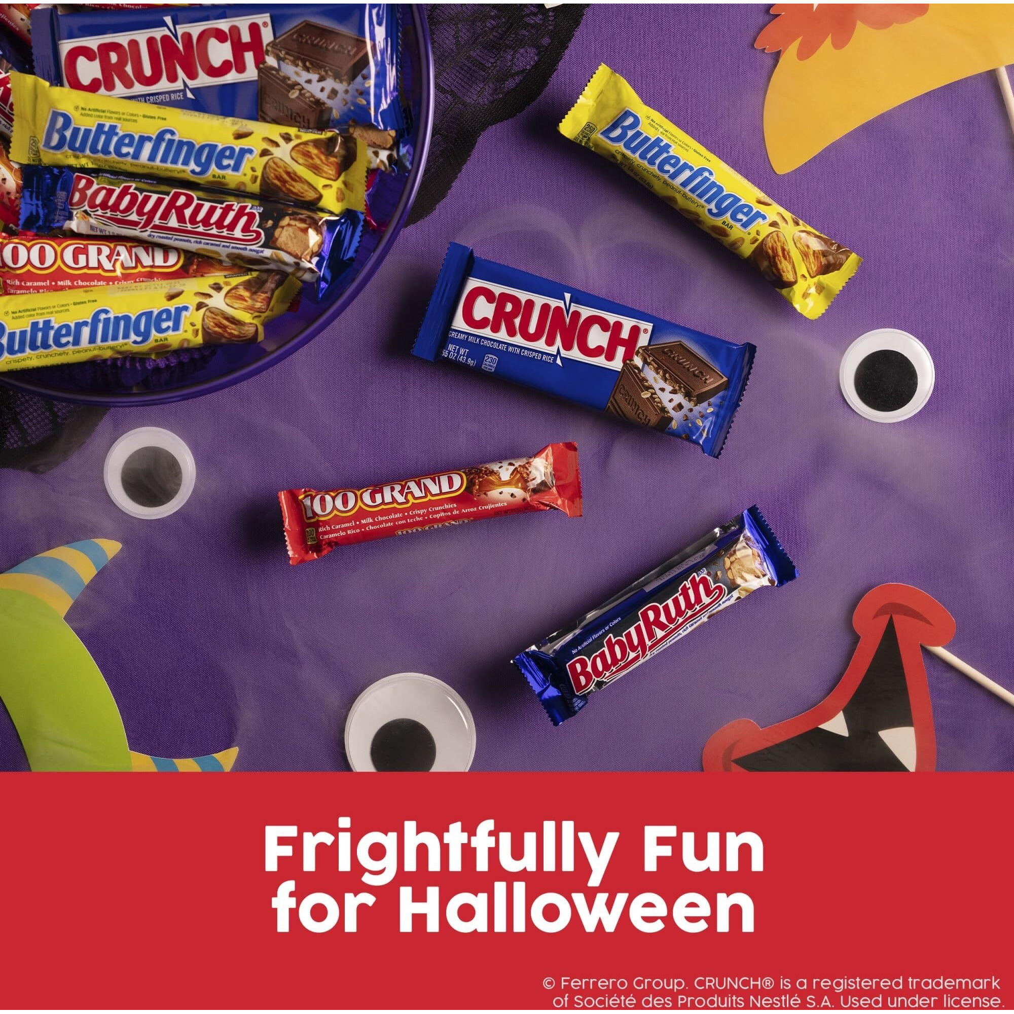 Butterfinger, Crunch, Baby Ruth And 100 Grand, 28 Count, Assorted Full Size Individually Wrapped Candy Bars, Halloween Candy, 48 Oz