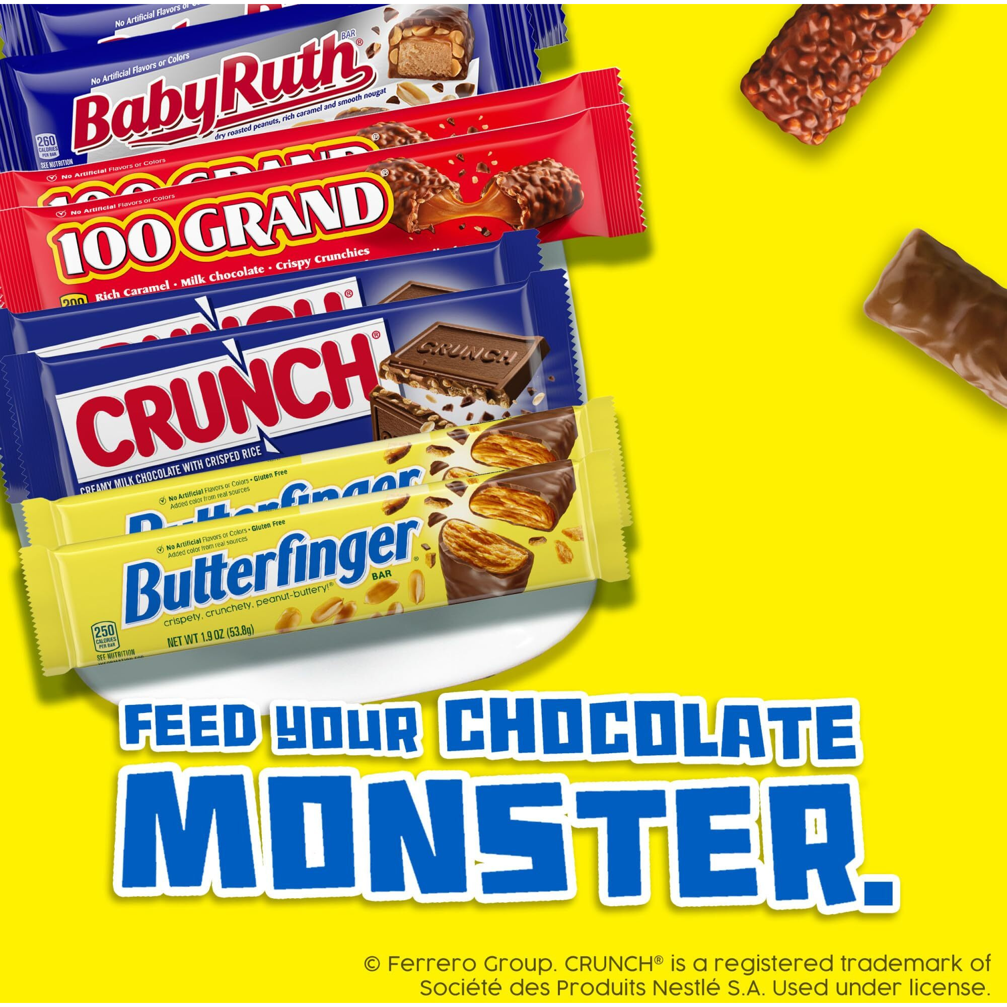 Butterfinger, Crunch, Baby Ruth And 100 Grand, 28 Count, Assorted Full Size Individually Wrapped Candy Bars, Halloween Candy, 48 Oz