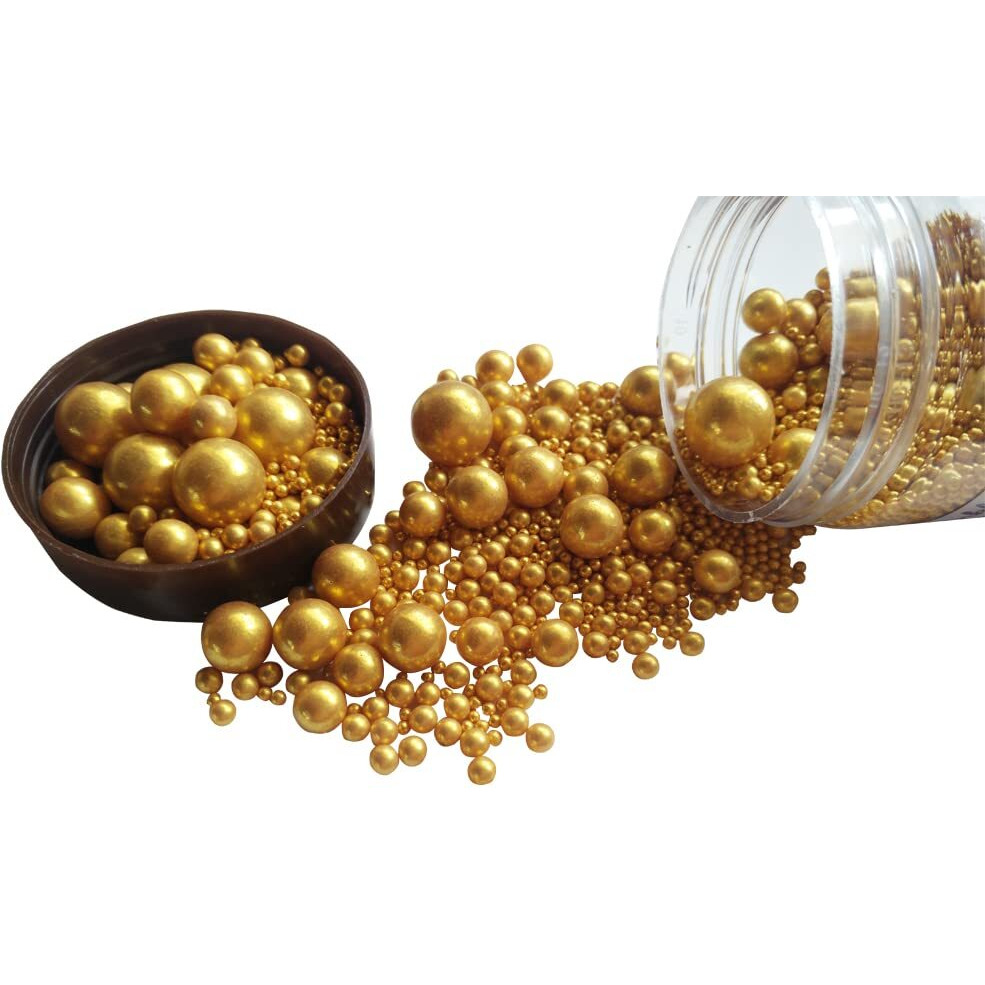 Edible Gold Sugar Pearls Candy Sprinkles 120G/ 4.23Ounce Baking Cake Sprinkles Cupcake And Cake Topper Cookie Decorations Wedding Party Valentines Halloween Christmas Supplies