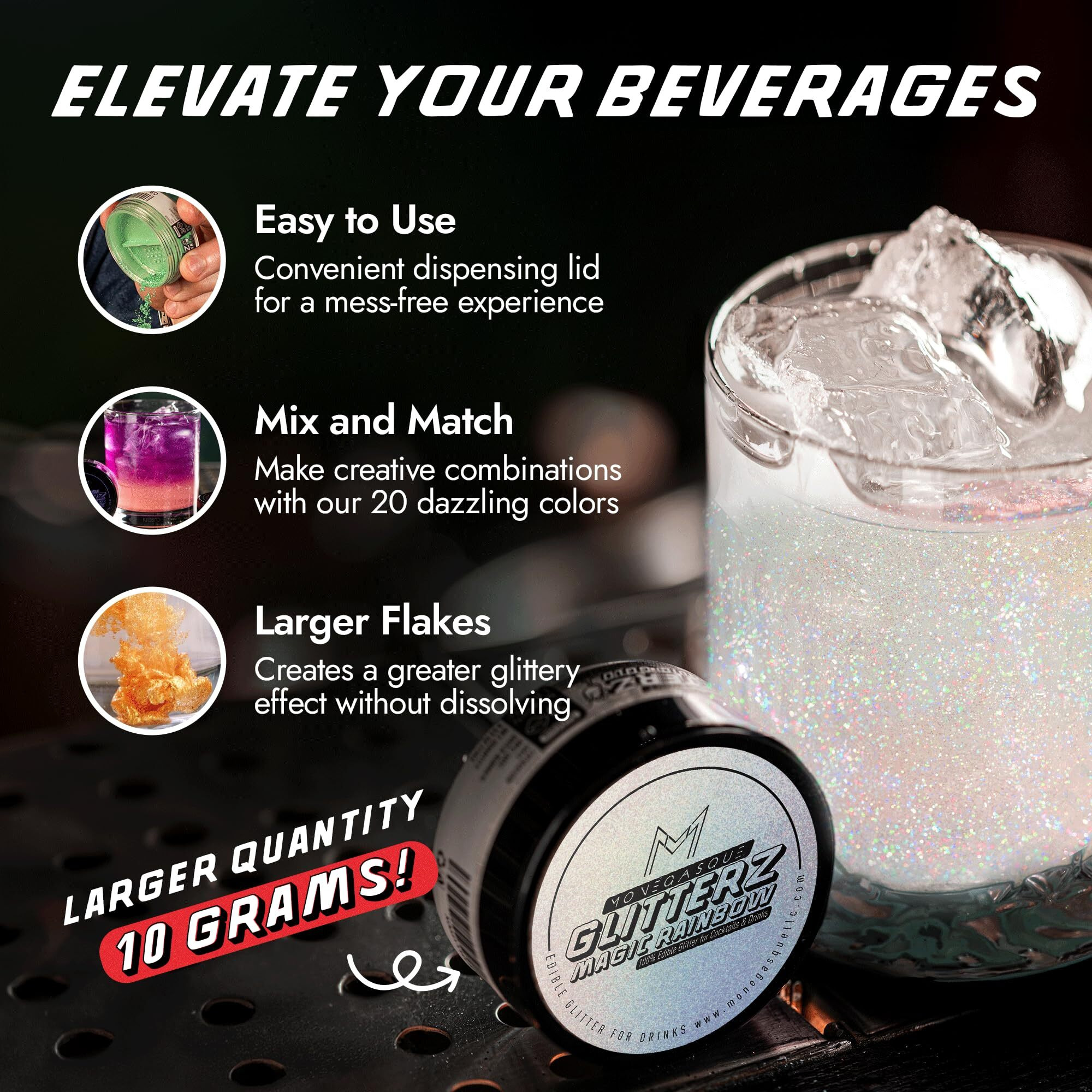 Mon  Gasque Magic Rainbow Edible Glitter For Cocktails 10G - Halloween Cocktail Glitter For Drinks - Edible Glitter Cakes - Sparkle For Edible Glitter Drinks - Edible Drink Glitter & Cake Glitter