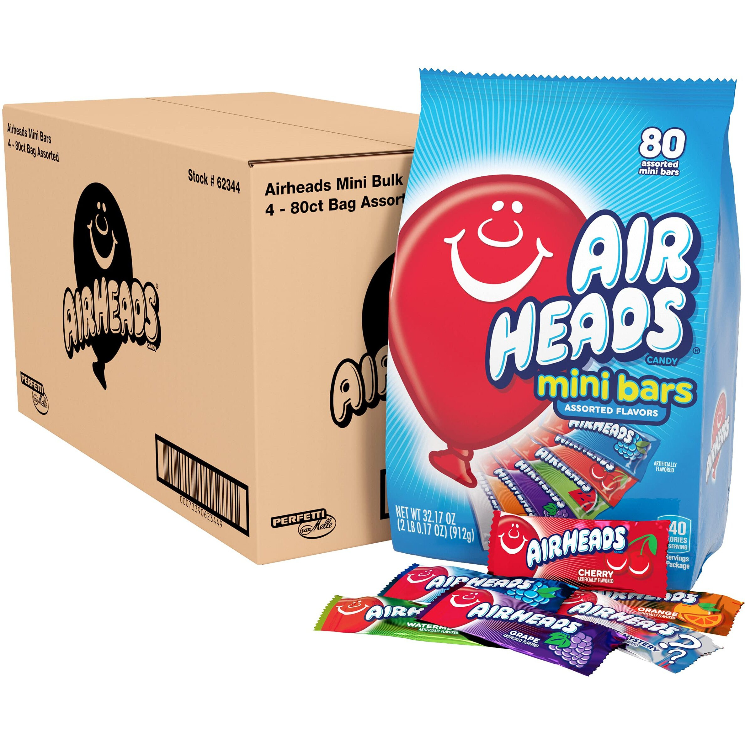 Airheads Mini Bars, Halloween Trick Or Treat Candy, Assorted Flavors Variety Pack, Individually Wrapped Bulk Candy For Adults & Kids, Party, Pantry, Non-Melting, 80 Ct Bag (Box Of 4 Bags)