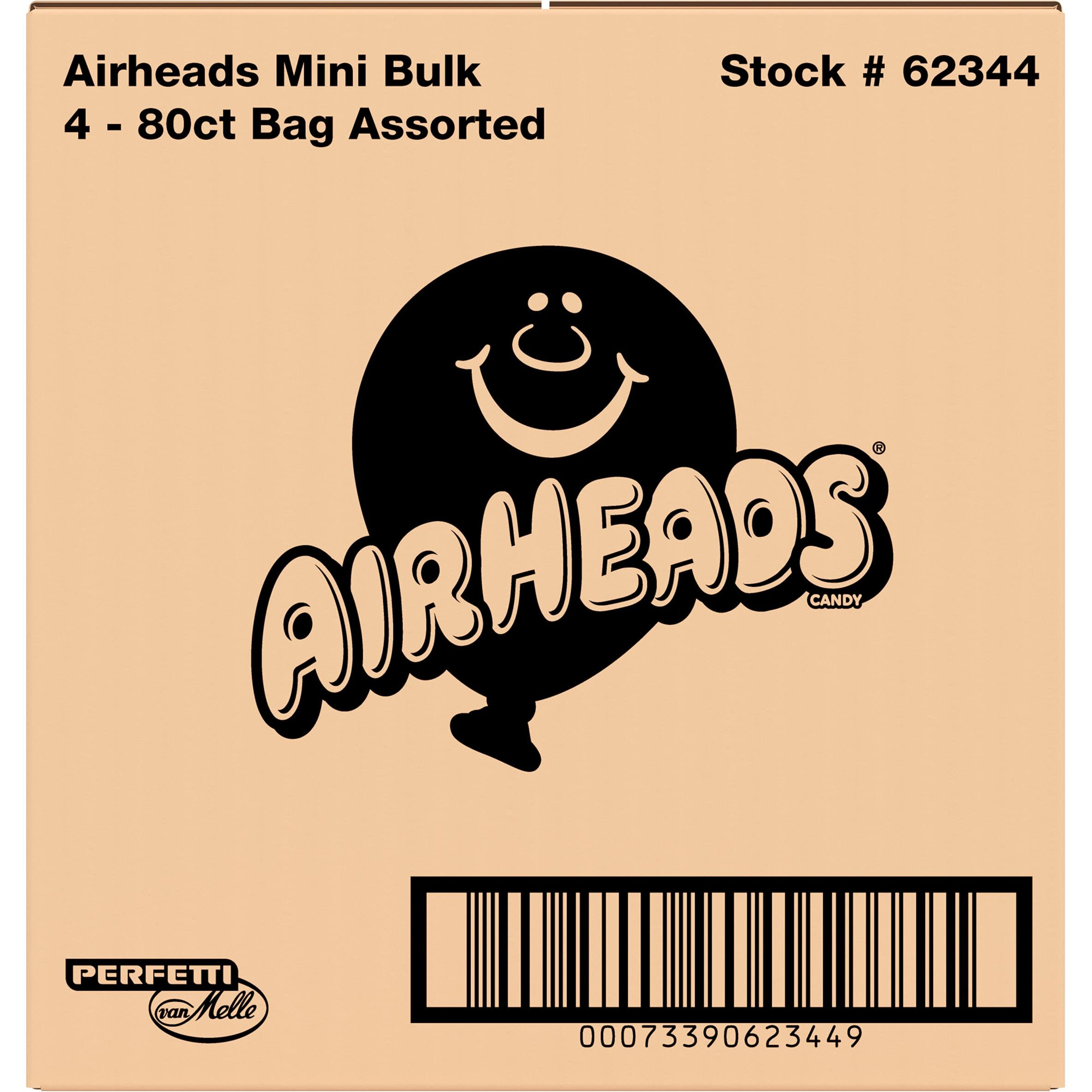 Airheads Mini Bars, Halloween Trick Or Treat Candy, Assorted Flavors Variety Pack, Individually Wrapped Bulk Candy For Adults & Kids, Party, Pantry, Non-Melting, 80 Ct Bag (Box Of 4 Bags)