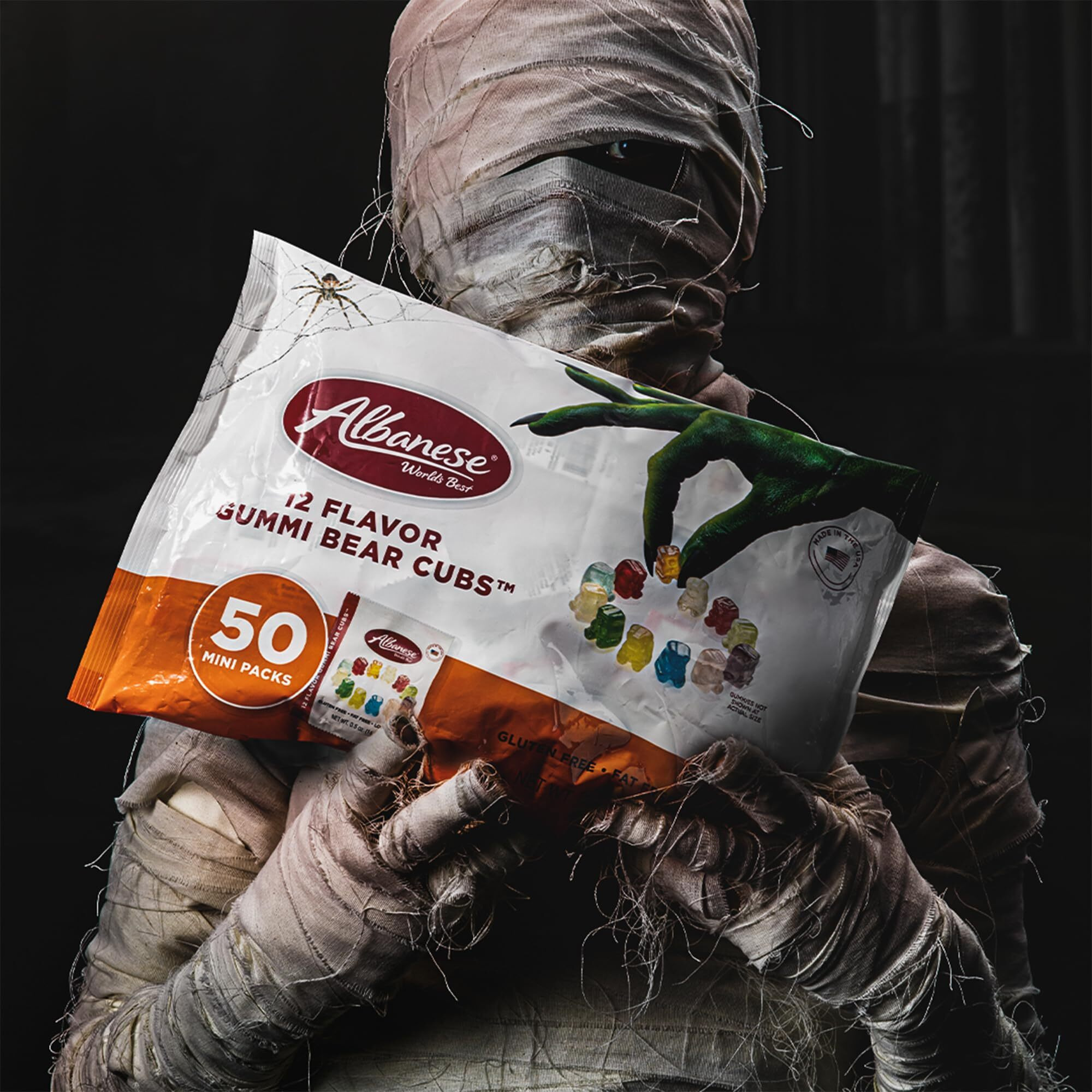 Albanese World's Best, Halloween 12 Flavor Gummi Bear Cubs, 50-0.5Oz Trick Or Treat Bags Of Halloween Candy