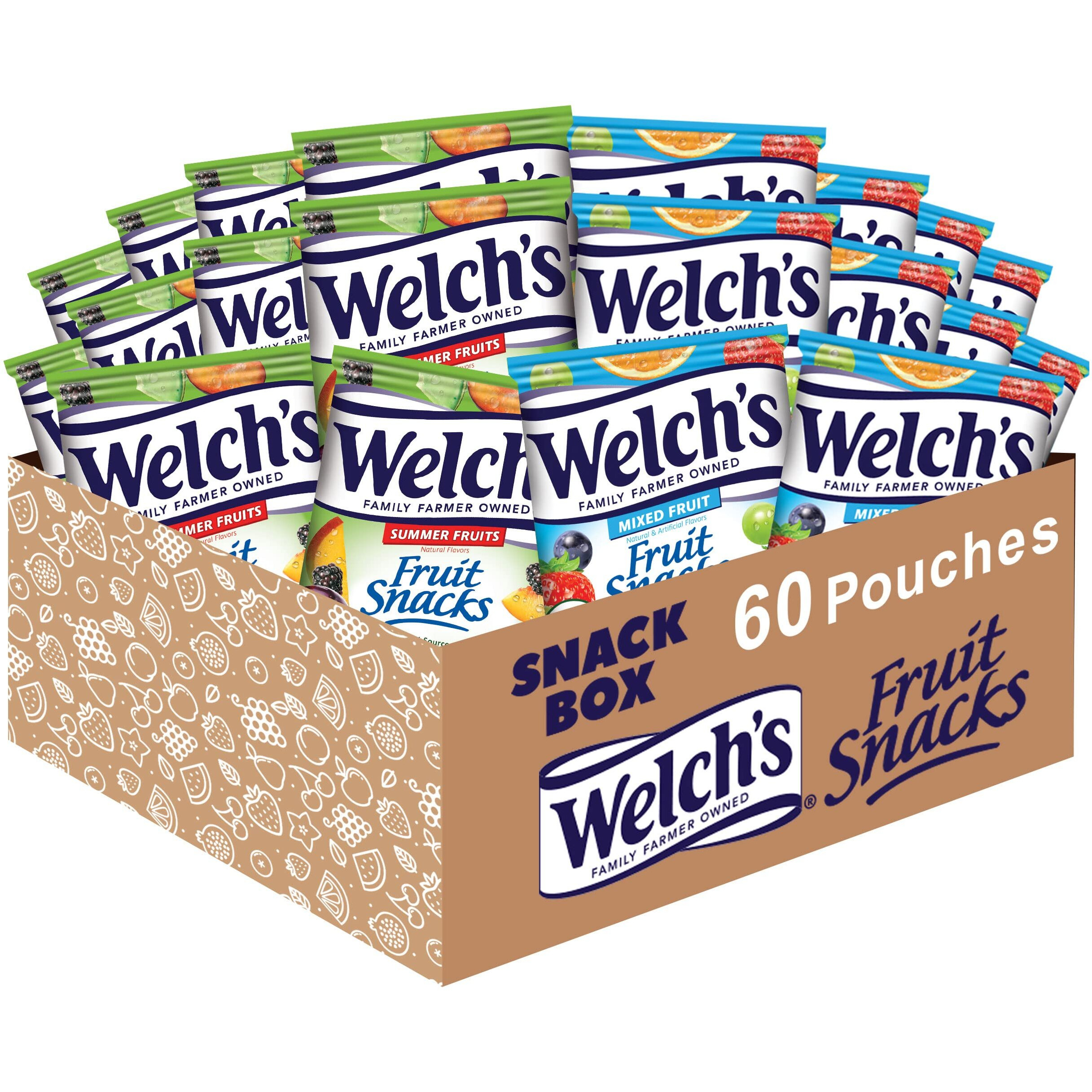 Welch's Fruit Snacks, Mixed Fruit & Summer Fruits Variety Pack, Perfect Halloween Candy Bulk Pack, Gluten Free, 0.8 Oz Individual Single Serve Bags (Pack Of 60)