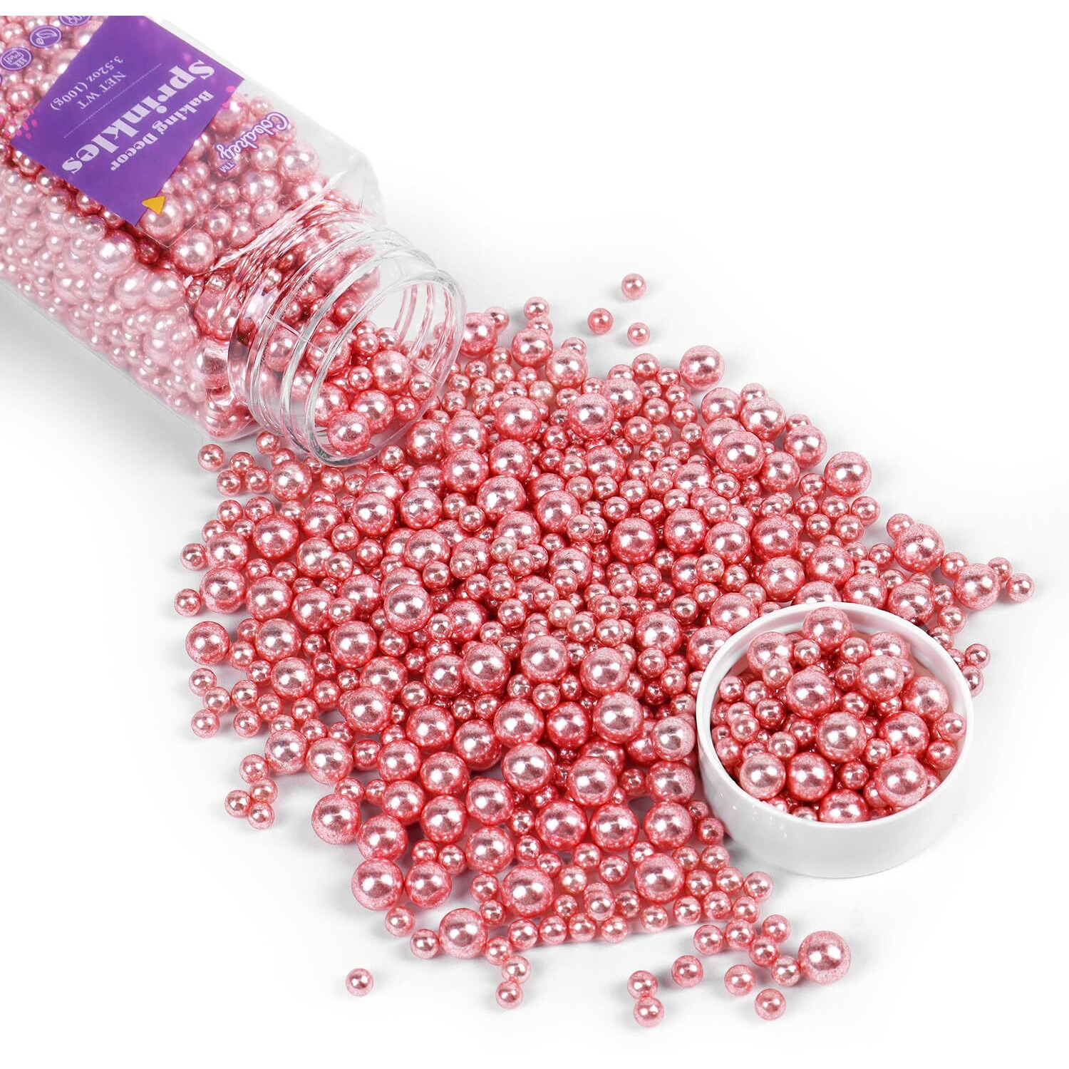 Cobakey Rose Gold Sprinkles For Cake Decorations 3.52 Ounce Rose Gold Metallic Pearl Sprinkles For Cupcake Toppers Wedding Party Valentines Halloween Christmas Supplies