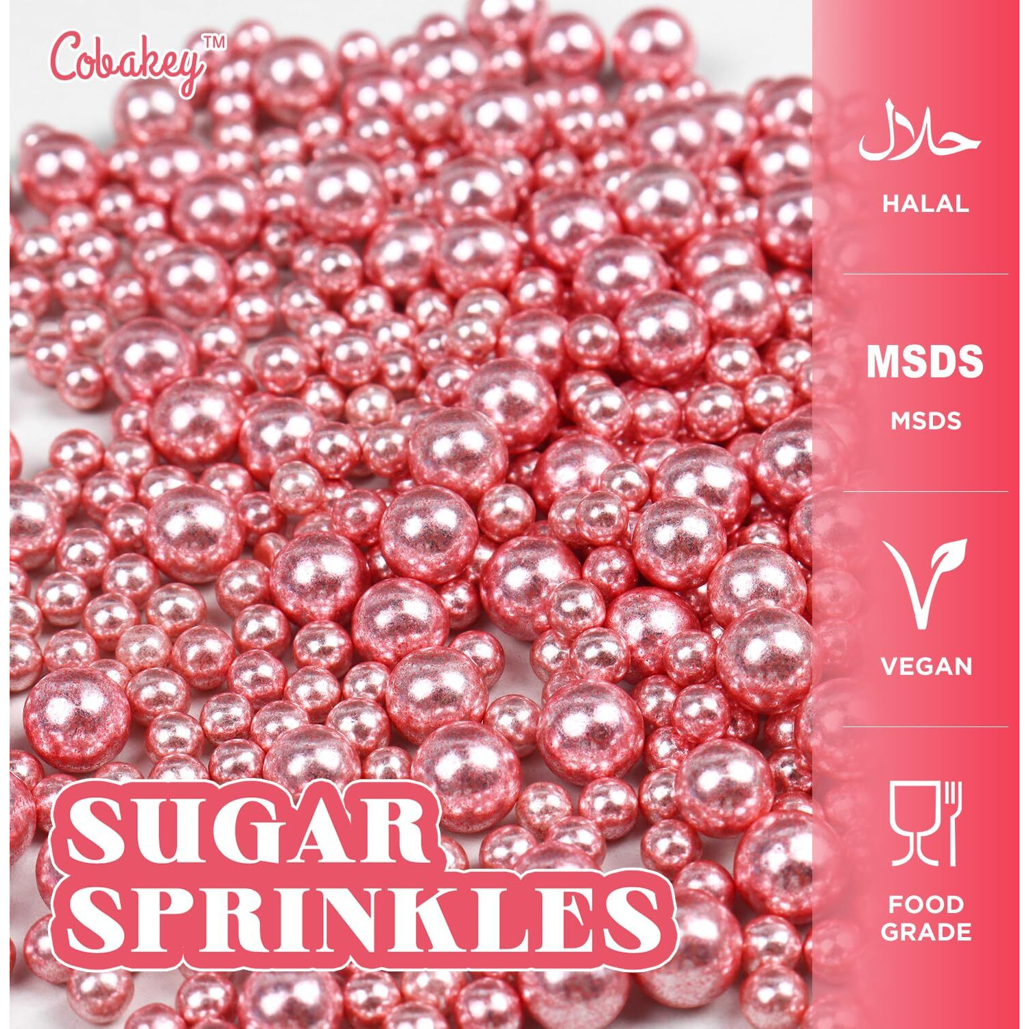 Cobakey Rose Gold Sprinkles For Cake Decorations 3.52 Ounce Rose Gold Metallic Pearl Sprinkles For Cupcake Toppers Wedding Party Valentines Halloween Christmas Supplies