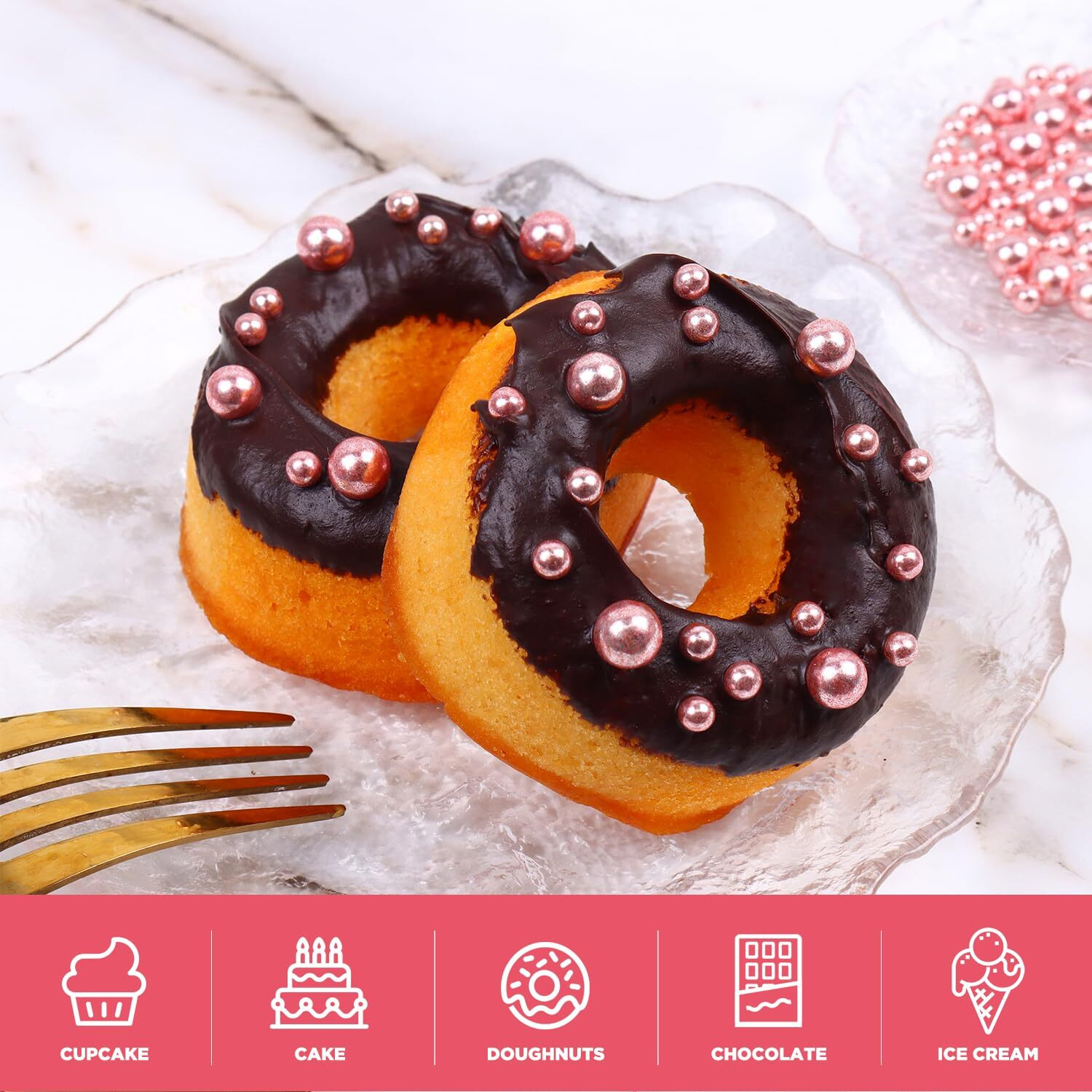 Cobakey Rose Gold Sprinkles For Cake Decorations 3.52 Ounce Rose Gold Metallic Pearl Sprinkles For Cupcake Toppers Wedding Party Valentines Halloween Christmas Supplies