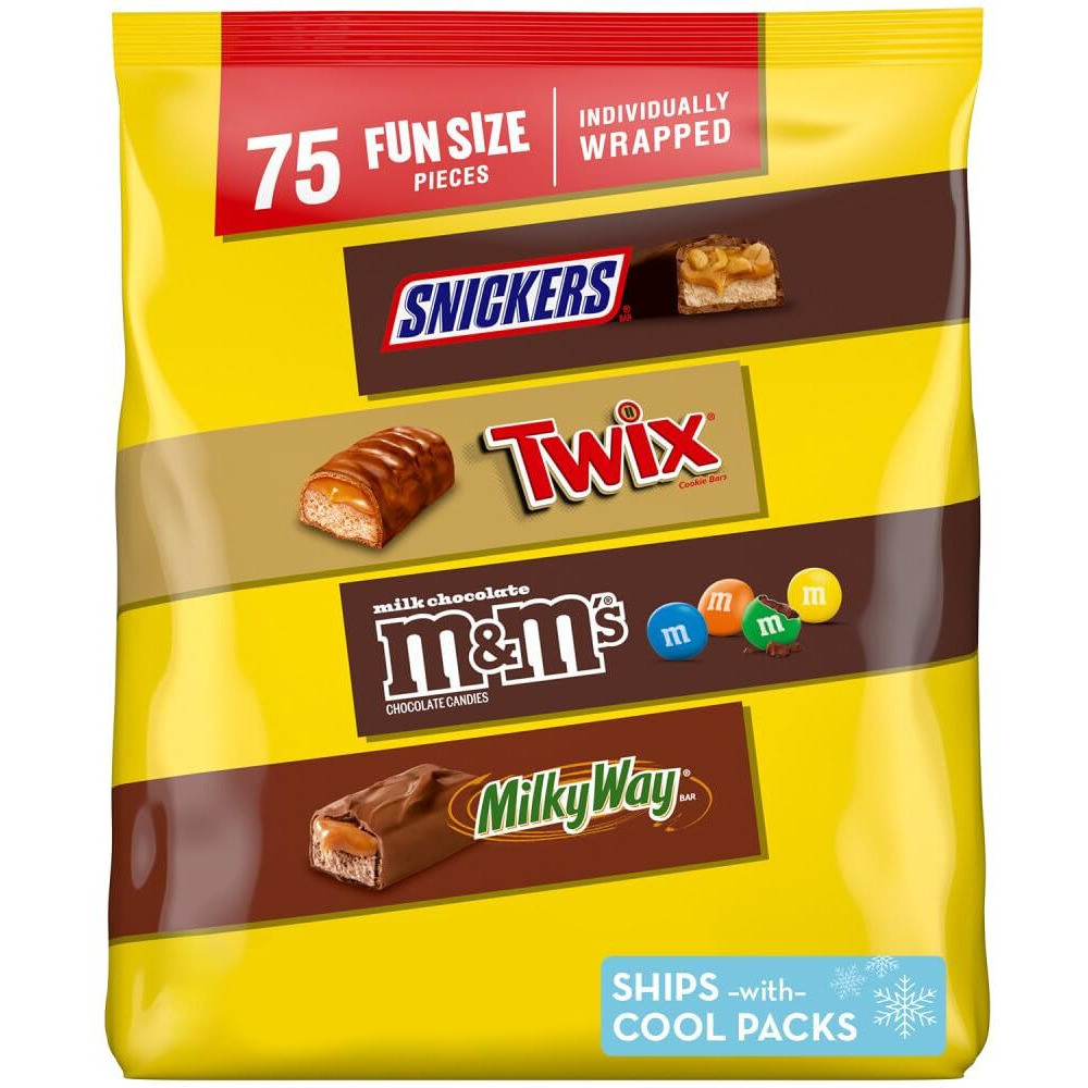 Snickers, M&M's Milk Chocolate, Milky Way & Twix Fun Size Halloween Chocolate Candy Variety Pack, 75 Ct Bulk Bag