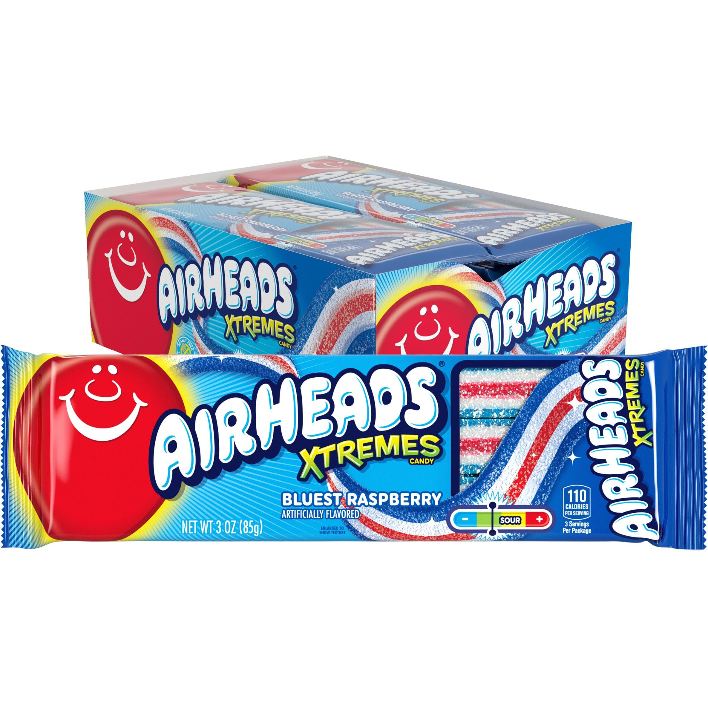 Airheads Xtremes Belts, Halloween Trick Or Treat Sweetly Sour Candy, Bluest Raspberry Flavor, Individually Wrapped Bulk Candy For Adults & Kids, Non-Melting, 3 Oz Packs (Box Of 12 Packs)