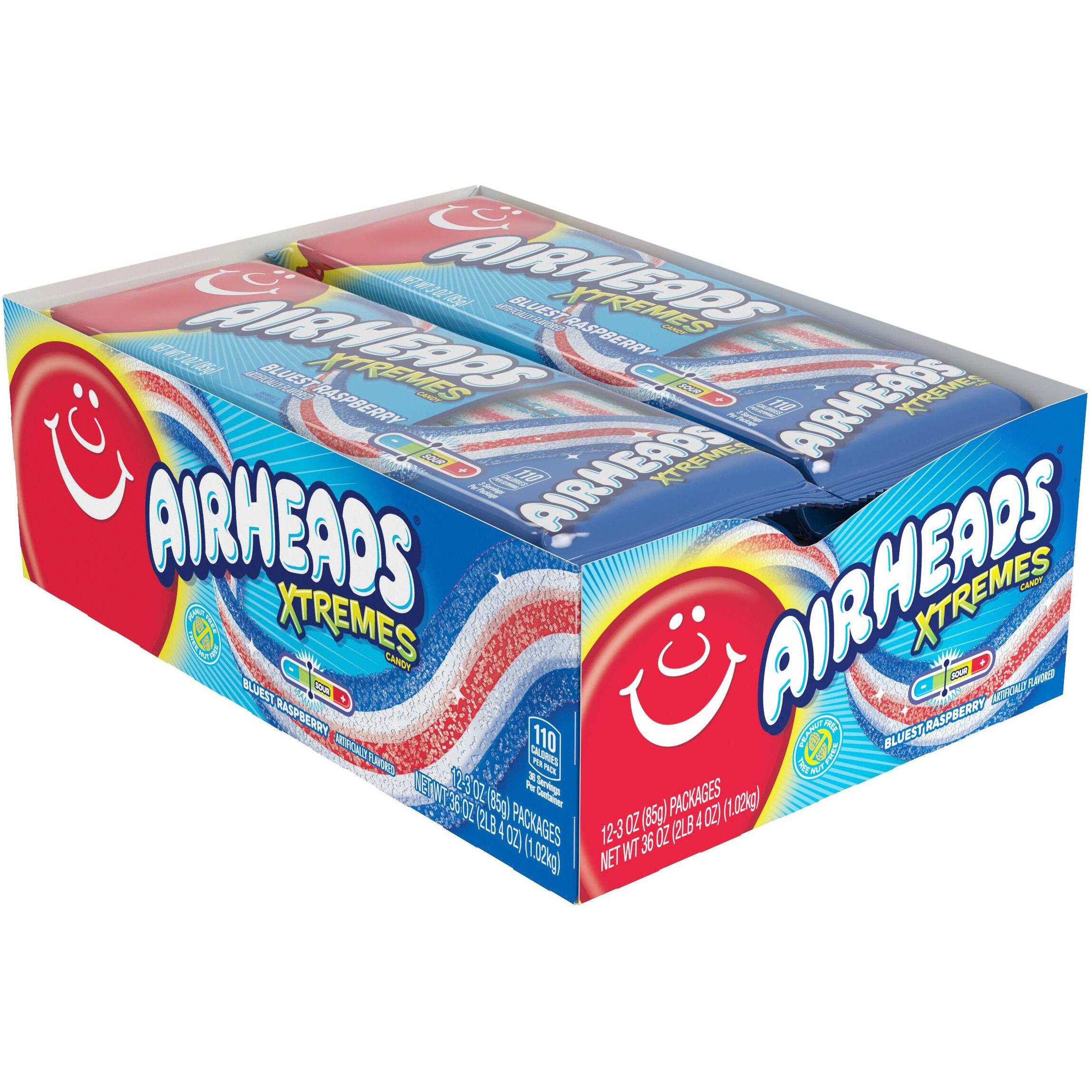Airheads Xtremes Belts, Halloween Trick Or Treat Sweetly Sour Candy, Bluest Raspberry Flavor, Individually Wrapped Bulk Candy For Adults & Kids, Non-Melting, 3 Oz Packs (Box Of 12 Packs)
