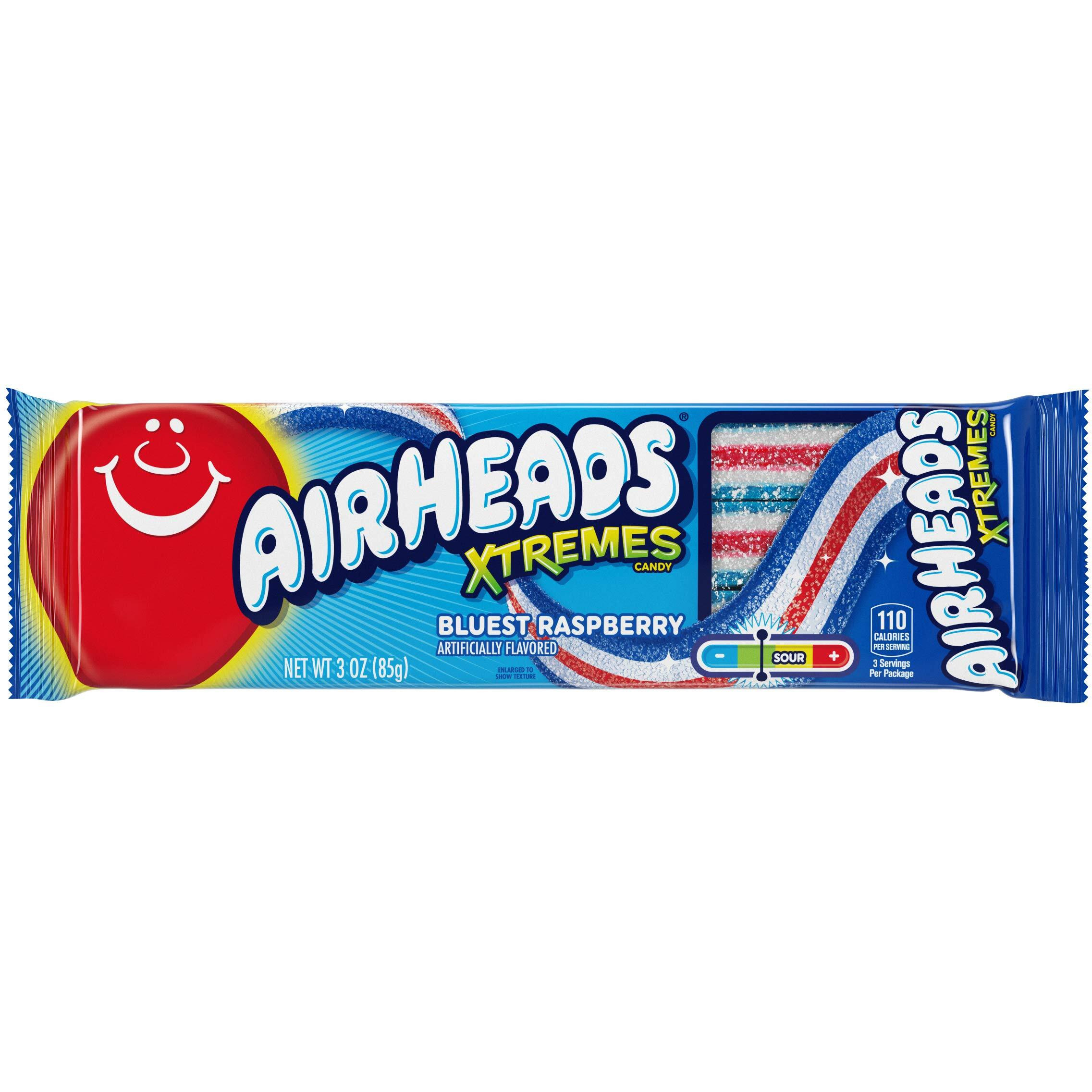 Airheads Xtremes Belts, Halloween Trick Or Treat Sweetly Sour Candy, Bluest Raspberry Flavor, Individually Wrapped Bulk Candy For Adults & Kids, Non-Melting, 3 Oz Packs (Box Of 12 Packs)
