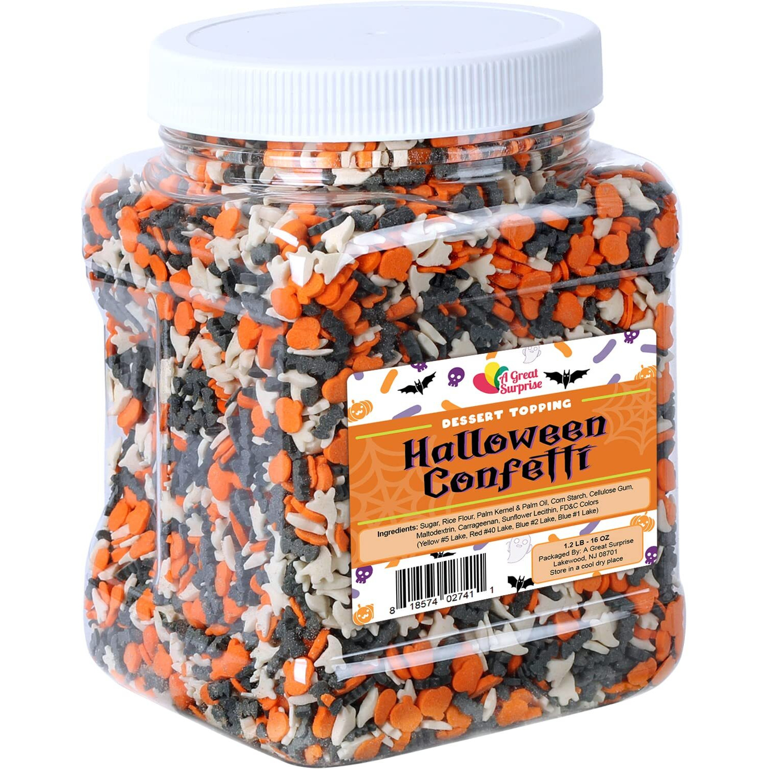 Halloween Confetti Sprinkles Bulk- Bat, Pumpkin & Ghosts Sprinkles - Spooky Toppings - 1.2 Lbs - Great For Cookies, Cupcakes, Fall