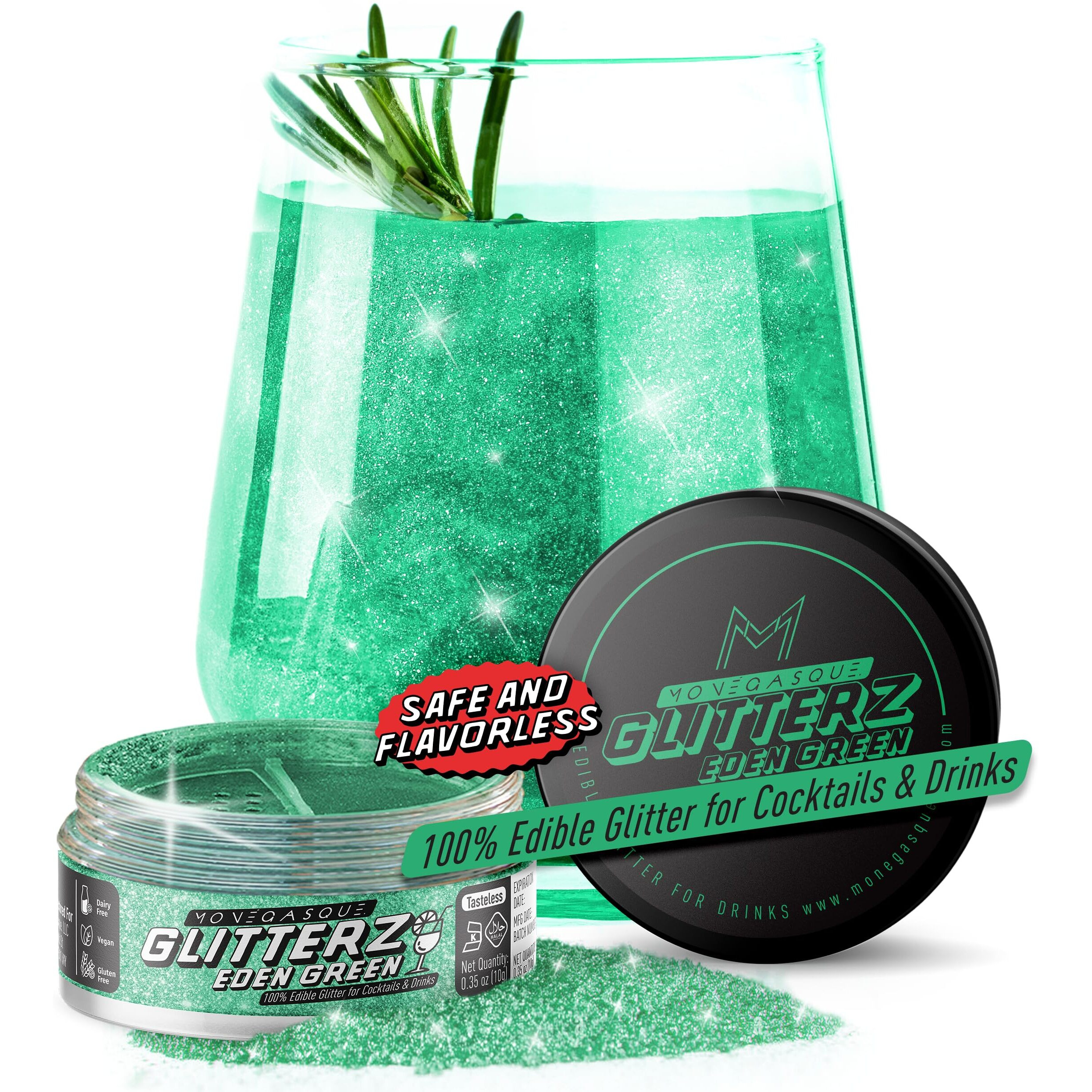 Mon  Gasque Green Edible Glitter Green 10G - Halloween Green Edible Glitter For Drinks Green - Edible Glitter For Cocktails Green Edible Green Glitter For Drinks - Green Drink Glitter & Green Drink Dye