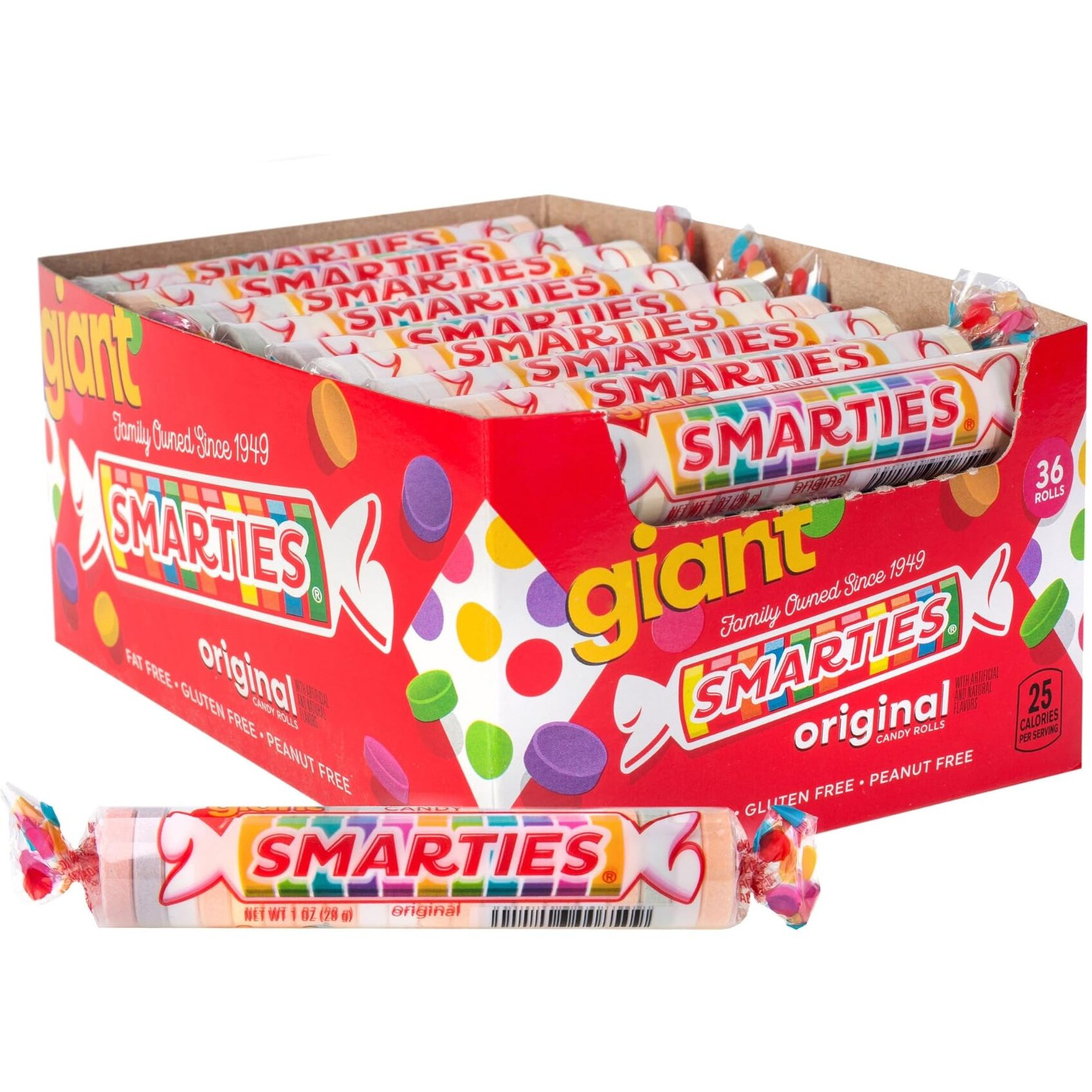 Smarties Candy Rolls Original Flavor Bulk Gluten Free & Vegan Delight Classic Sweetness From Family Owned Since 1949 Peanut Free Dairy Free Perfect Halloween Treat - 2.2 Pound (36 Counts)