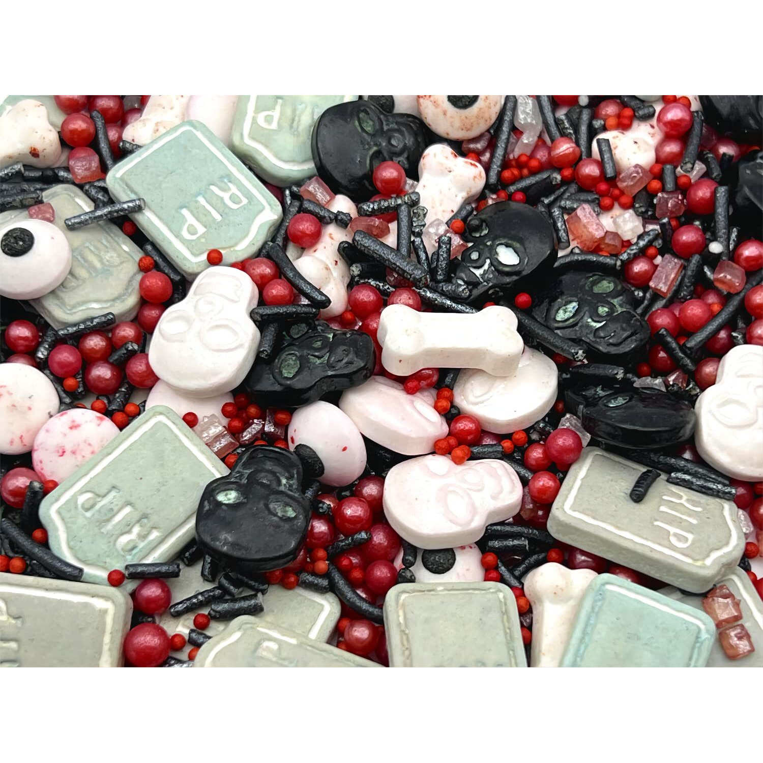 Halloween Tombstone Candy Sprinkles Halloween Decorating Candy Bones Bloody Candy Eyeballs Edible Skull Cake Decorations Kosher Halloween Cupcake Topper Edible Halloween Sprinkles 3.35 Oz With Tweezers