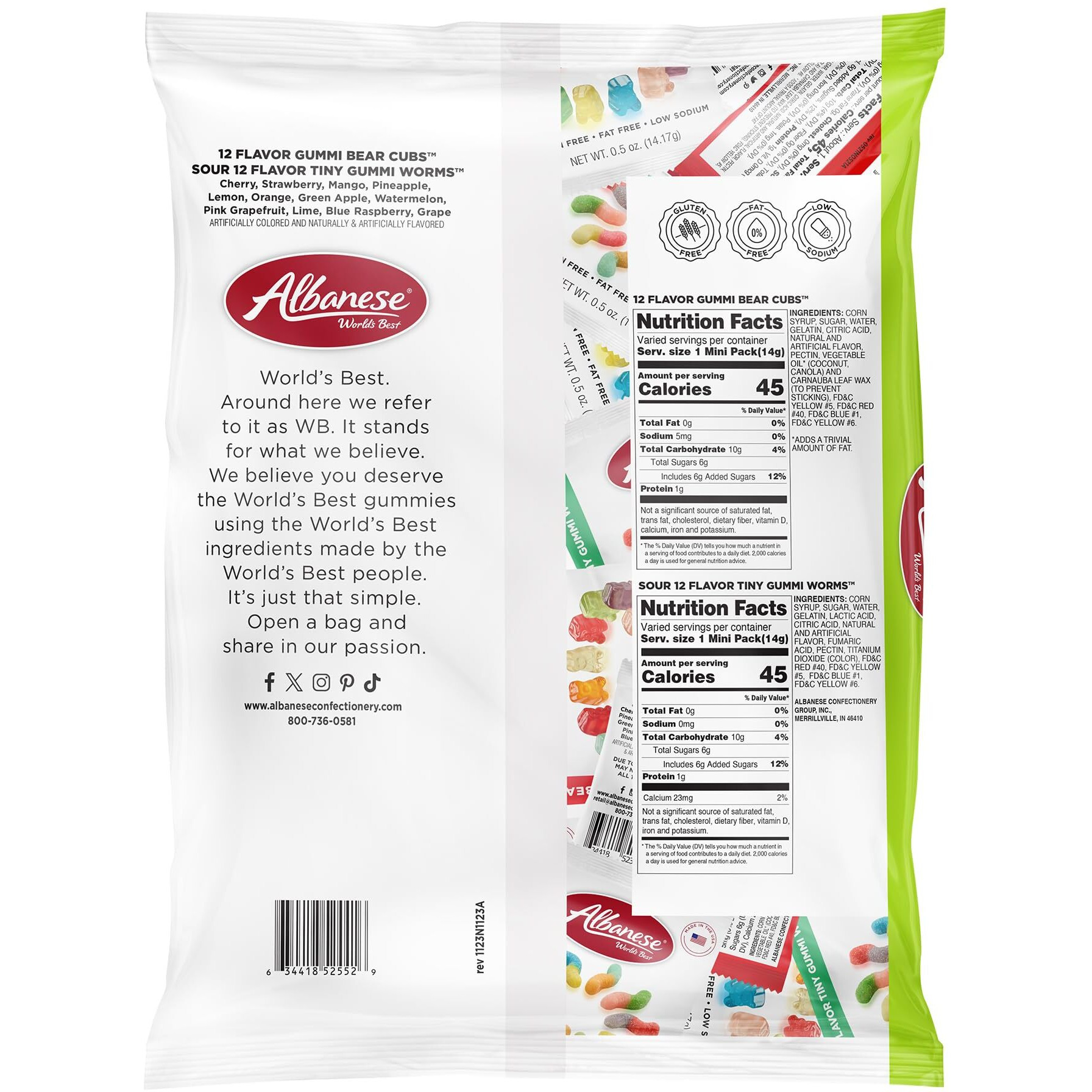 Albanese World's Best, Sweet & Sour Monster Combo, 45-0.5Oz Trick Or Treat Bags Of Halloween Candy