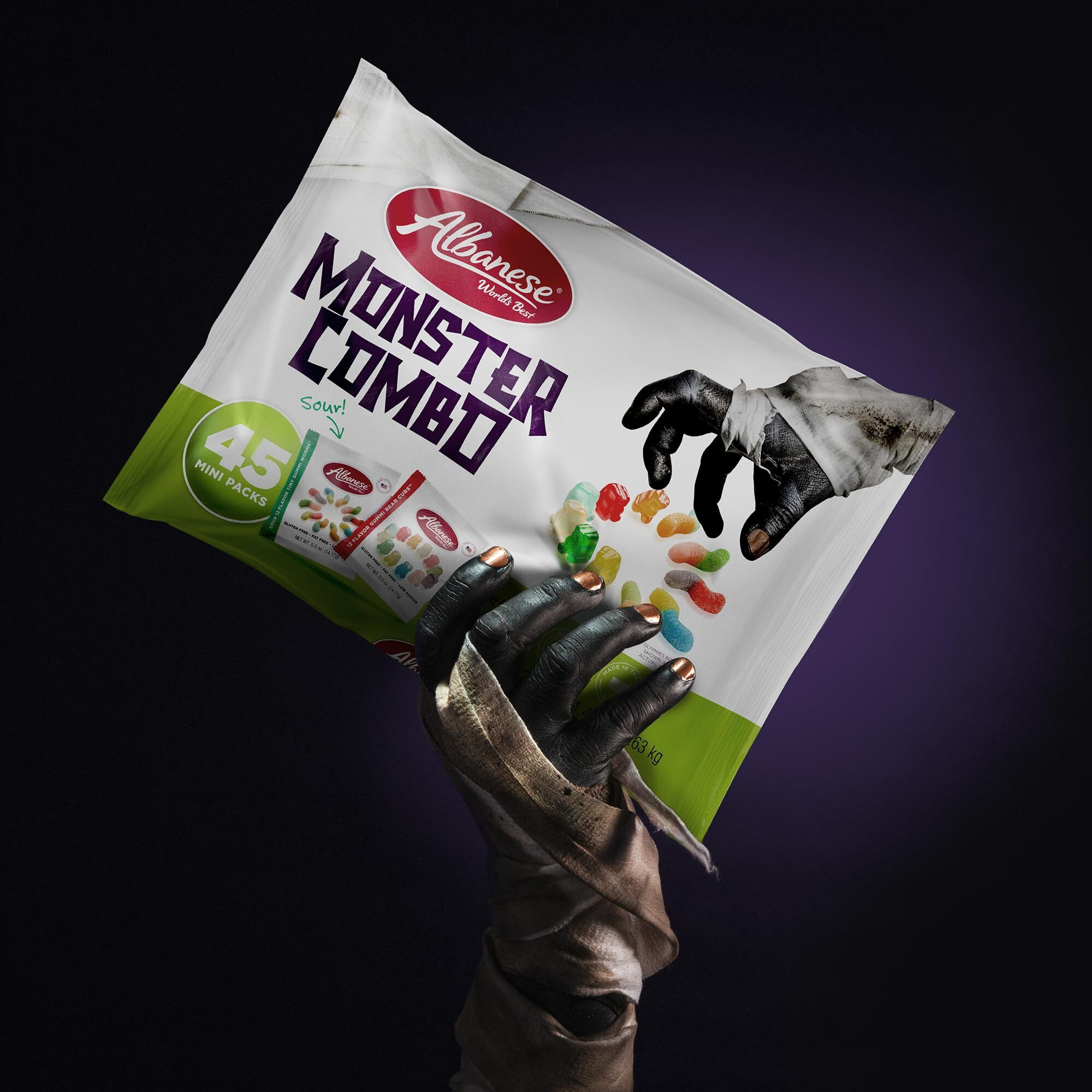 Albanese World's Best, Sweet & Sour Monster Combo, 45-0.5Oz Trick Or Treat Bags Of Halloween Candy