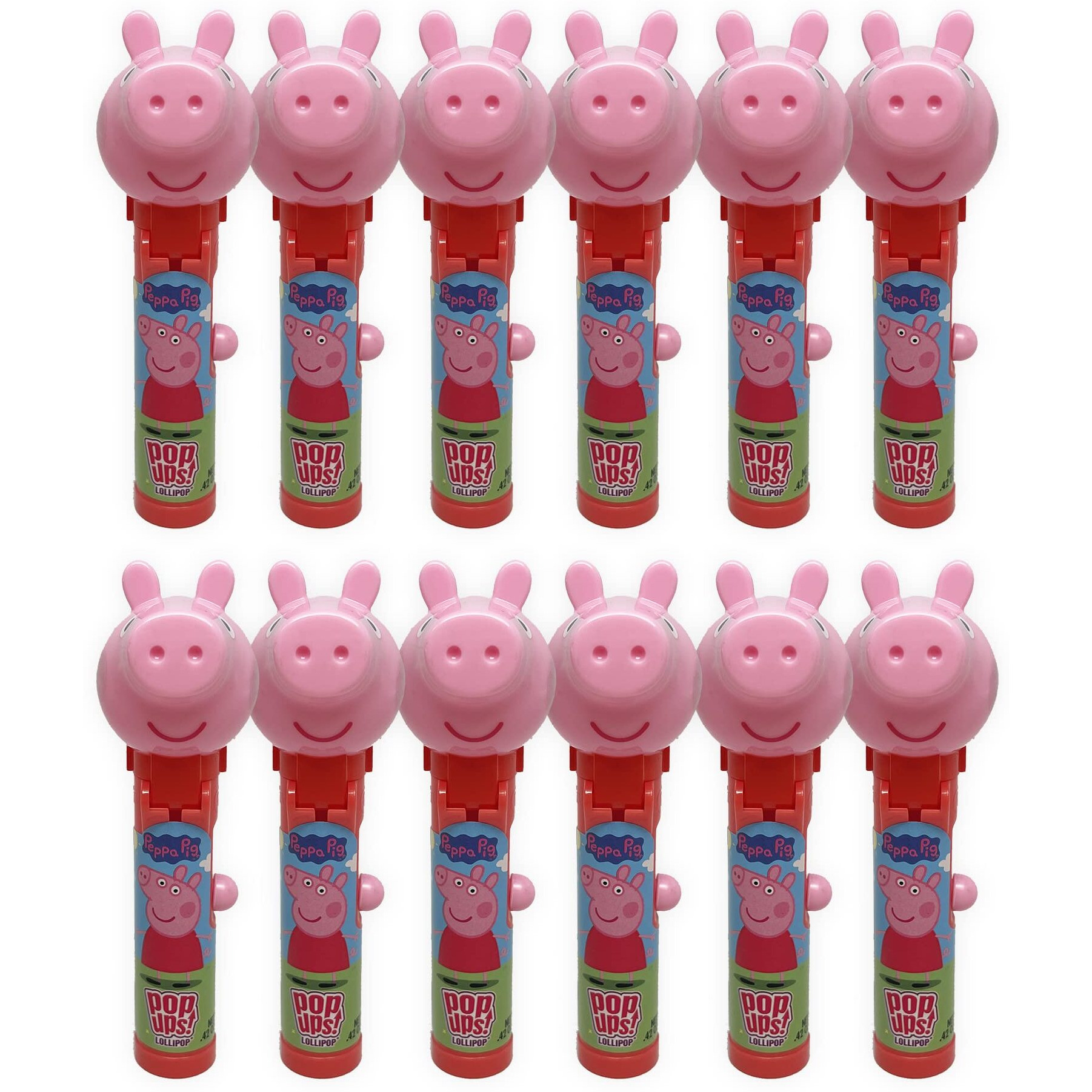 Pop Ups Peppa Pig Lollipop Holder | Collectable Peppa Pig Toy Lollipop Case | Party Favors For Halloween, Goodie Bags, Piata Candy, Game Prizes | Bulk Set Of 12 | Lollipops Included