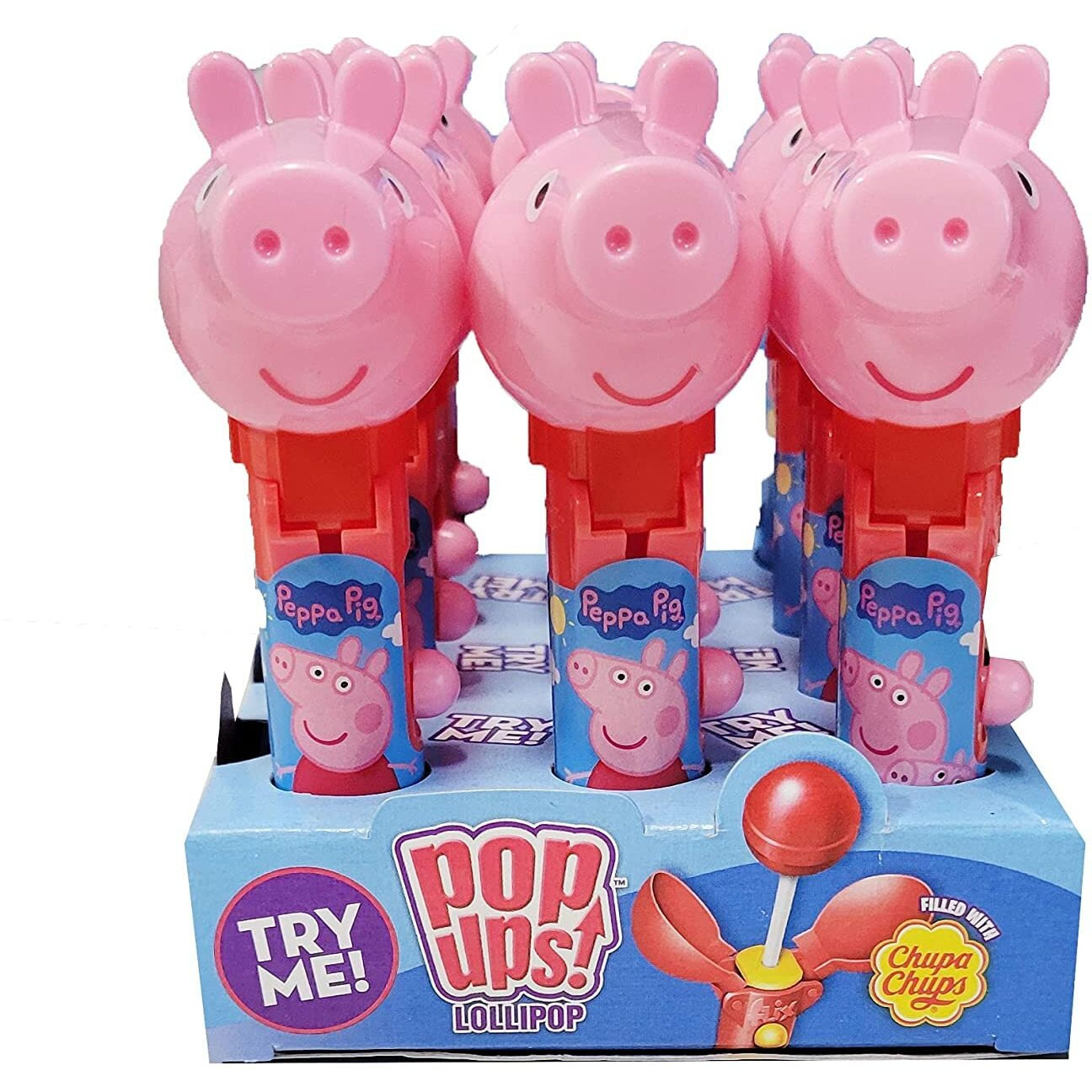 Pop Ups Peppa Pig Lollipop Holder | Collectable Peppa Pig Toy Lollipop Case | Party Favors For Halloween, Goodie Bags, Piata Candy, Game Prizes | Bulk Set Of 12 | Lollipops Included