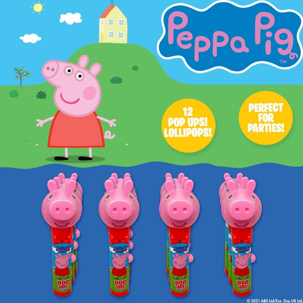 Pop Ups Peppa Pig Lollipop Holder | Collectable Peppa Pig Toy Lollipop Case | Party Favors For Halloween, Goodie Bags, Piata Candy, Game Prizes | Bulk Set Of 12 | Lollipops Included