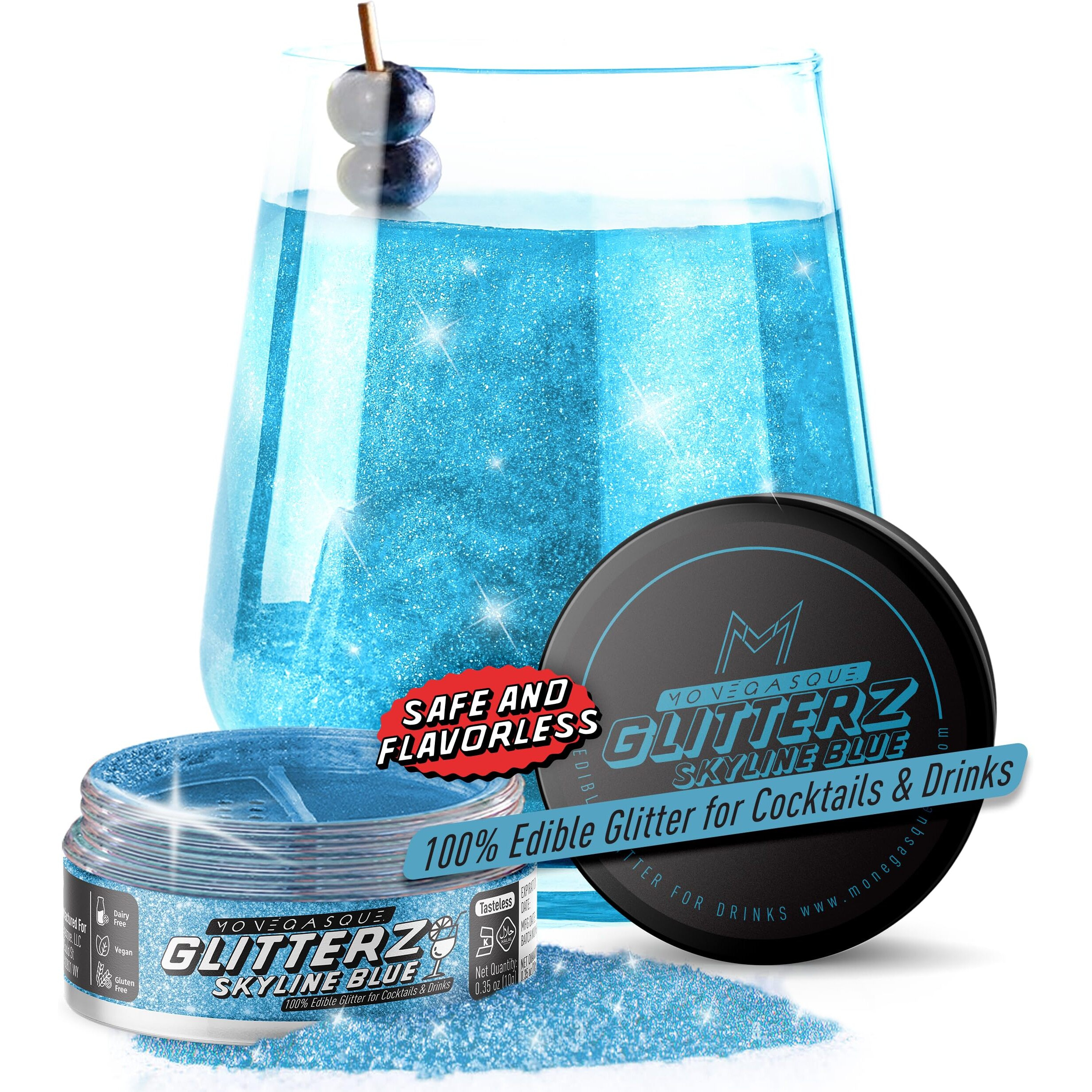 Mon  Gasque Blue Edible Glitter For Cocktails 10G - Halloween Skyline Blue Drink Glitter - Edible Glitter Blue - Blue Edible Glitter For Drinks - Blue Glitter Edible - Edible Blue Glitter Blue Fondant