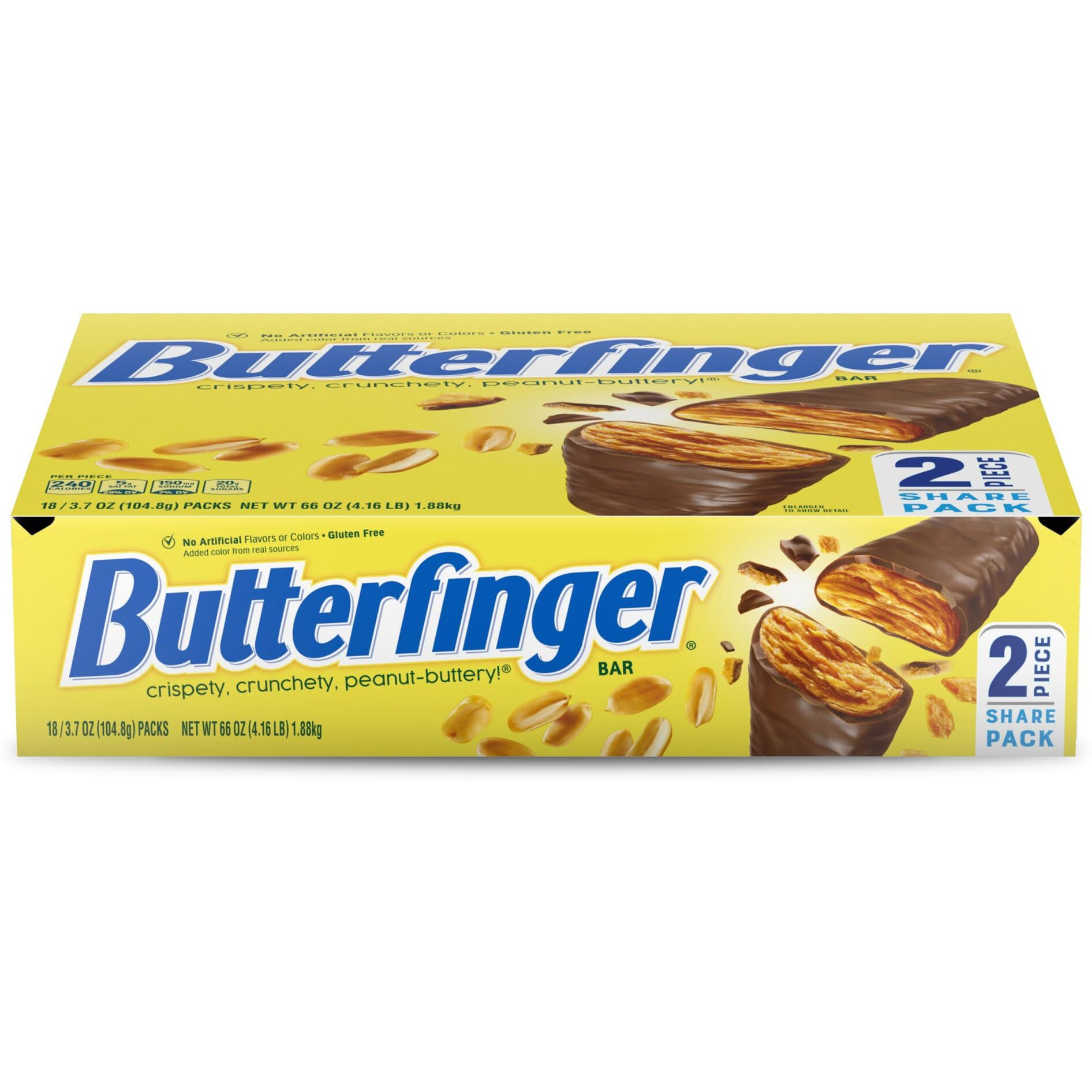 Butterfinger, Bulk 18 Count, Chocolatey, Peanut-Buttery, Share Size Individually Wrapped Candy Bars, Halloween Candy, 3.7 Oz Each