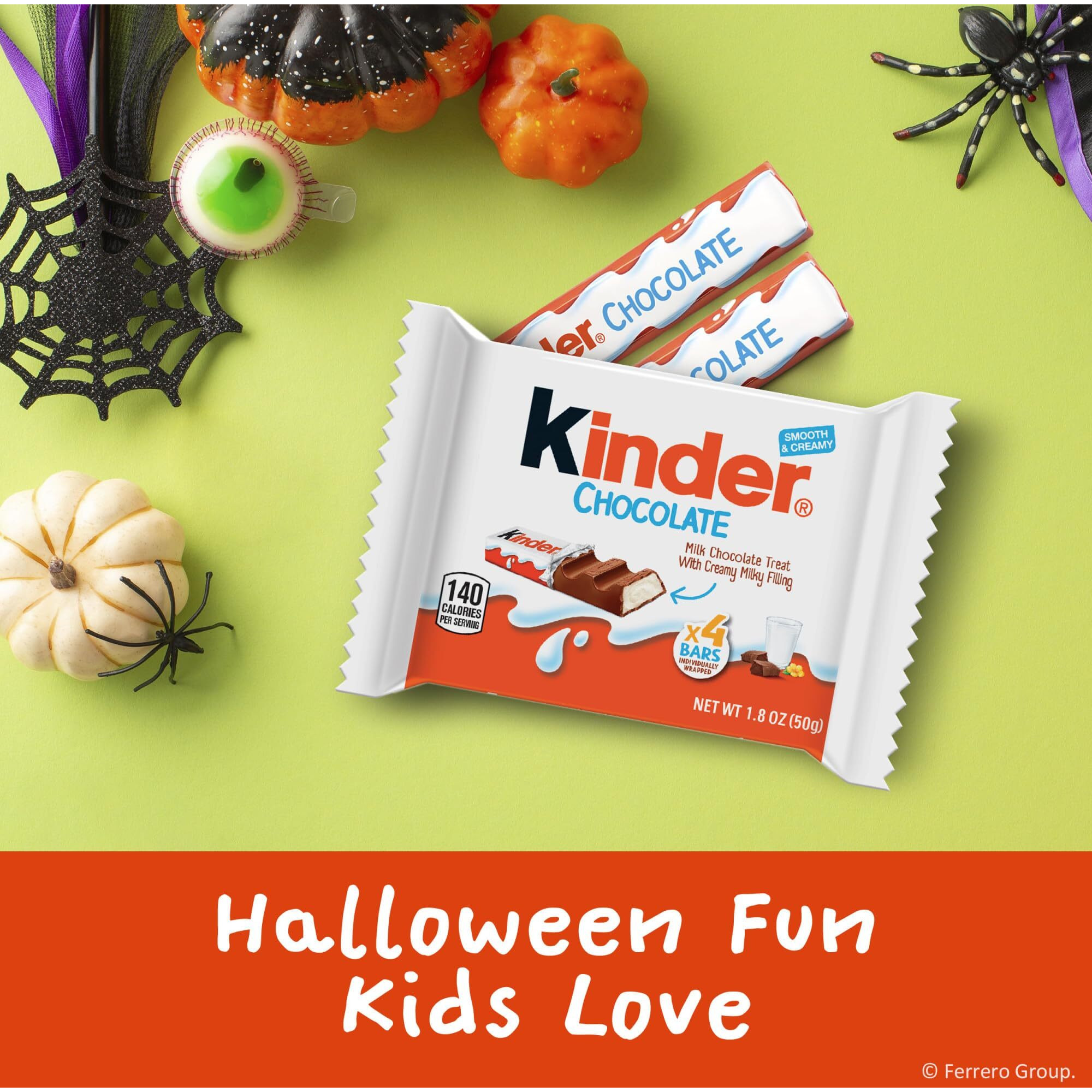Kinder Chocolate, 18 Four Count Packs, Milk Chocolate Bar With Creamy Milky Filling, Individually Wrapped Halloween Candy, 1.8 Oz Each