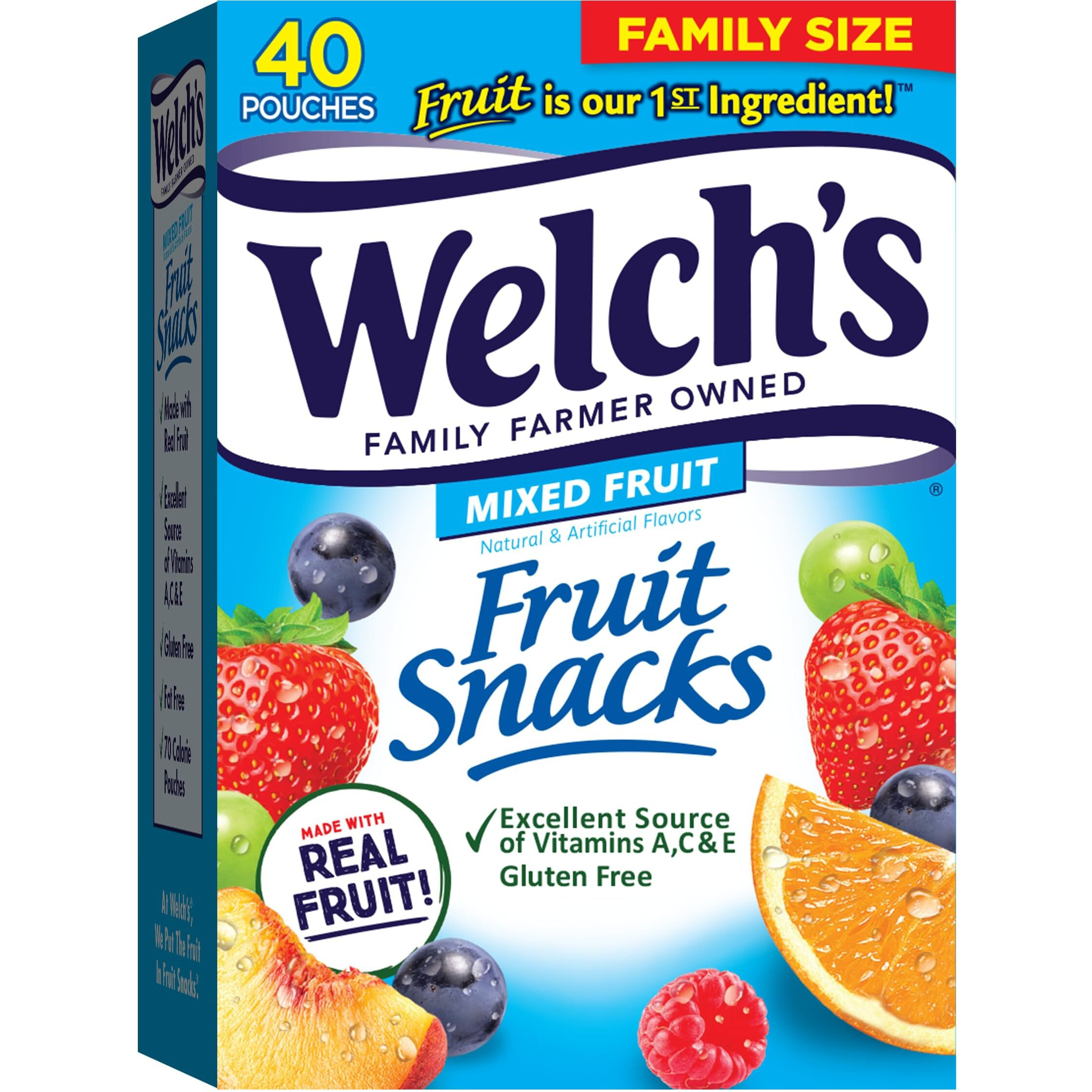 Welch's Fruit Snacks, Mixed Fruit, Perfect Halloween Candy Bulk Pack, Gluten Free, Individual Single Serve Bags, 0.8 Oz (Pack Of 40)