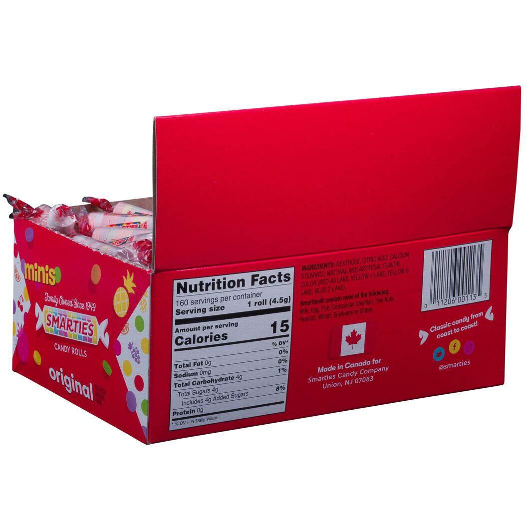 Smarties Candy Rolls Original Flavor Bulk Gluten Free & Vegan Delight Classic Sweetness From Family Owned Since 1949 Peanut Free Dairy Free Perfect Halloween Treat - 28 Ounces (160 Counts)