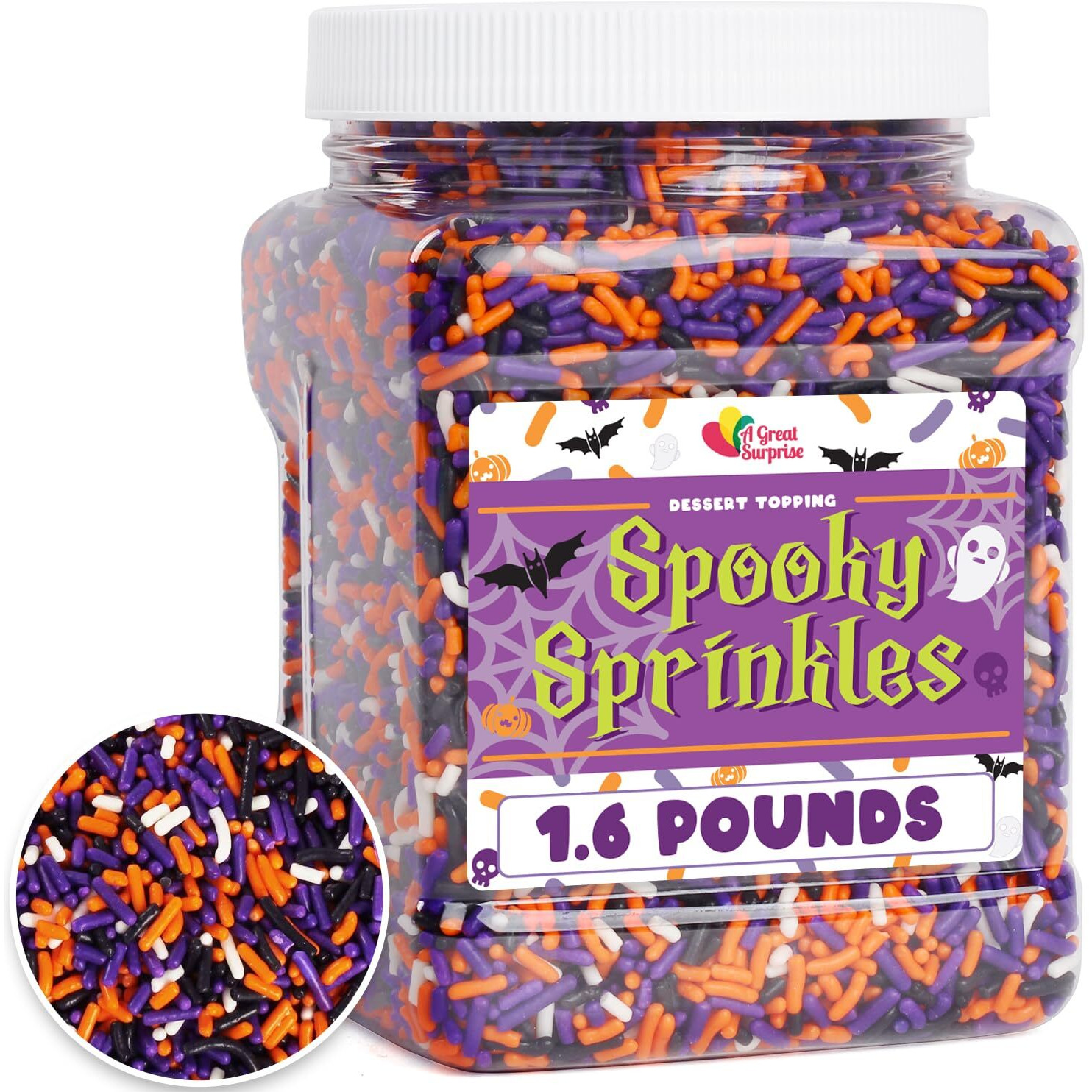 Halloween Sprinkles - Bulk Sprinkles - 1.6 Lb - Orange, Black, Purple And White Jimmies