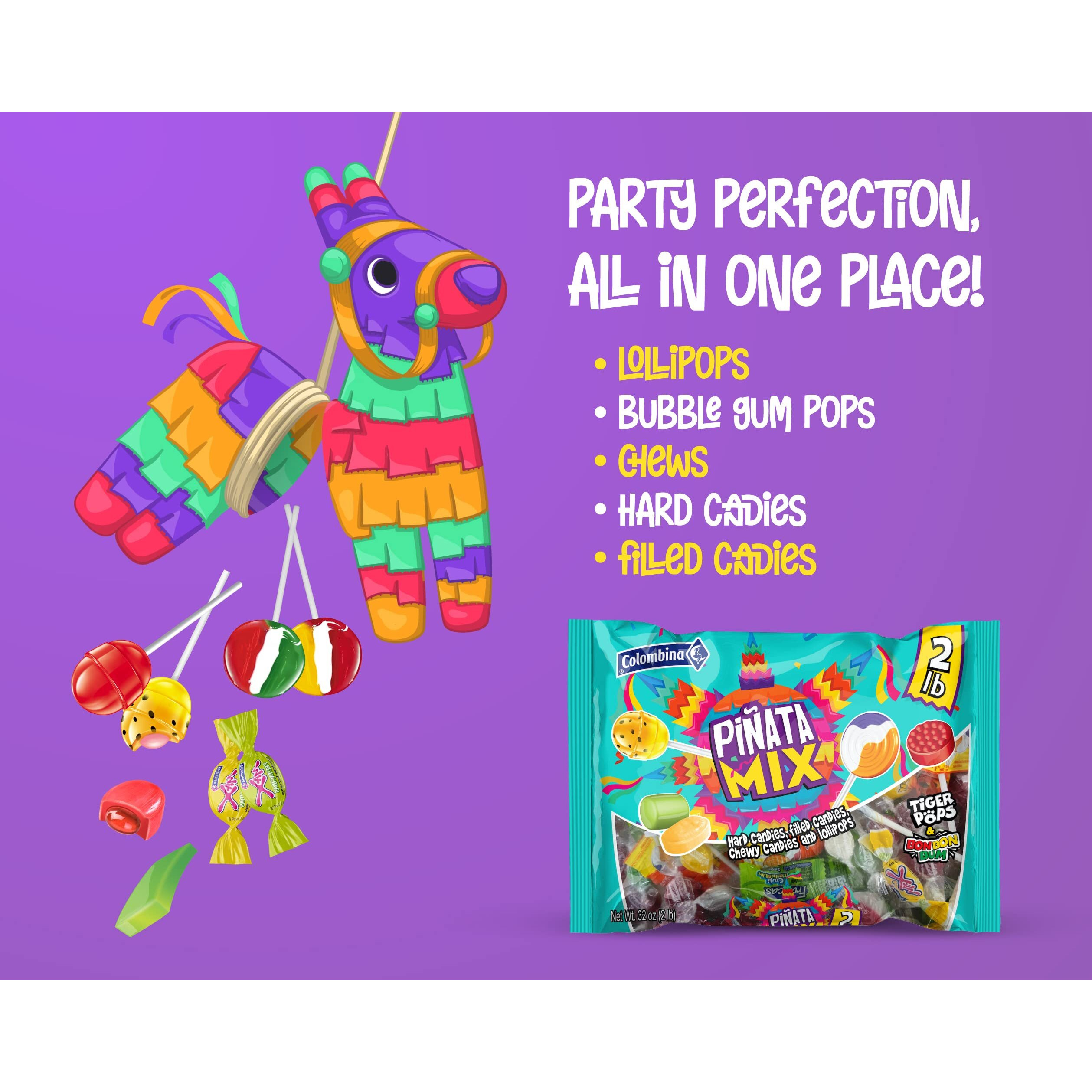 Colombina Pinata Mix 2 Lb - Assorted Candy Variety Pack - Pinata Halloween Stuffers And Party Bag Treats With Hard, Filled, And Chewy Candies Plus Lollipop (2 Pack)