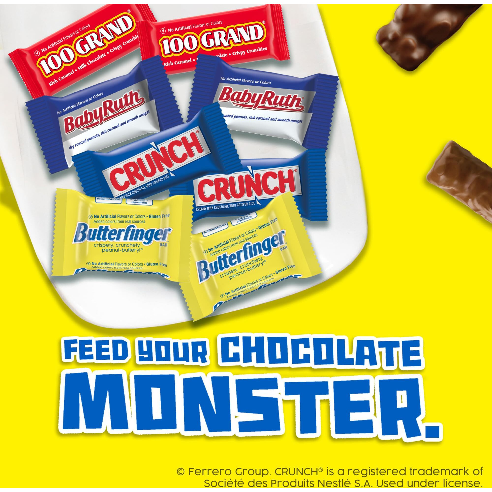 Butterfinger, Crunch, Baby Ruth And 100 Grand, 135 Count, Assorted Mini Size Individually Wrapped Candy Bars, Halloween Candy, 55.3 Oz