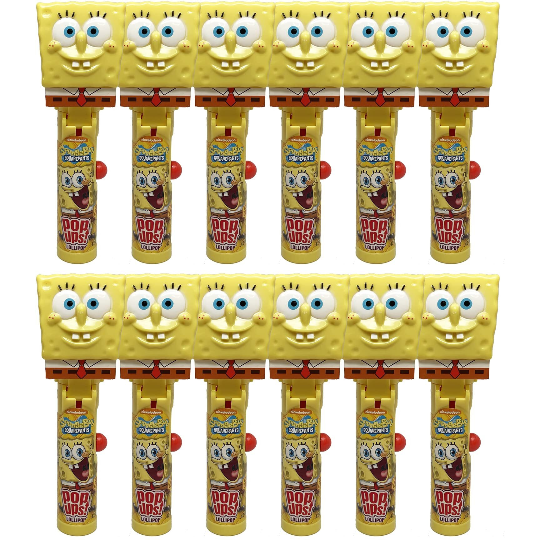 Pop Ups Spongebob Squarepants Lollipop Holder | Collectable Spongebob Toy Lollipop Case | Party Favors For Halloween, Goodie Bags, Piata Candy, Game Prizes | Bulk Set Of 12 | Lollipops Included