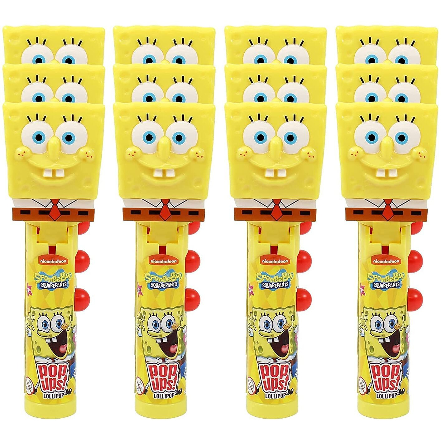 Pop Ups Spongebob Squarepants Lollipop Holder | Collectable Spongebob Toy Lollipop Case | Party Favors For Halloween, Goodie Bags, Piata Candy, Game Prizes | Bulk Set Of 12 | Lollipops Included