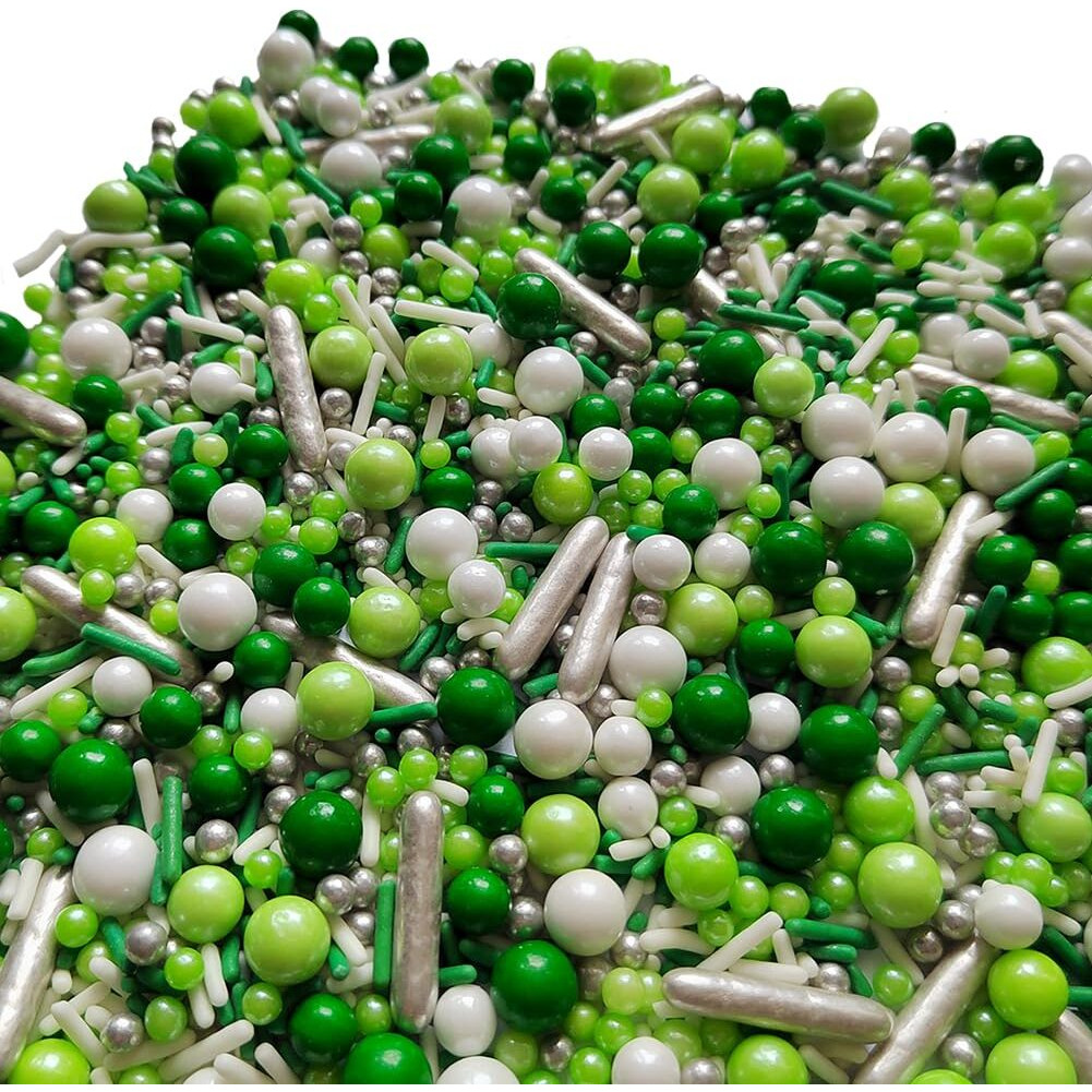 Edible Green White Pearl Sugar Sprinkles Candy Mix Size Baking Edible Cake Decorations Cupcake Toppers Cookie Decorating Wedding Party Valentine Halloween Christmas Supplies 100G/3.53Oz