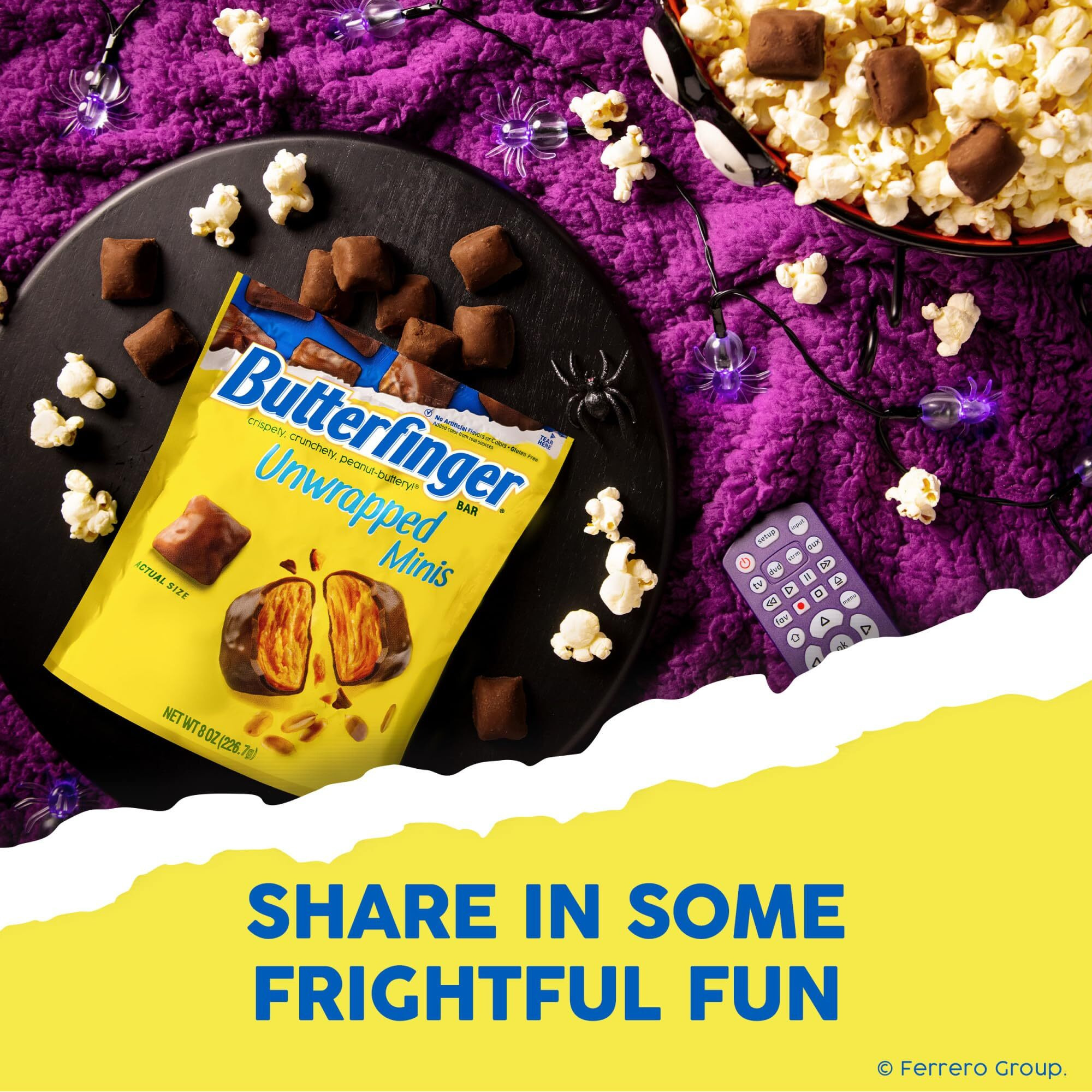 Butterfinger Unwrapped Minis, Bulk 12 Bags, Chocolatey, Peanut-Buttery, Resealable Bag, Halloween Candy, 8 Oz Each