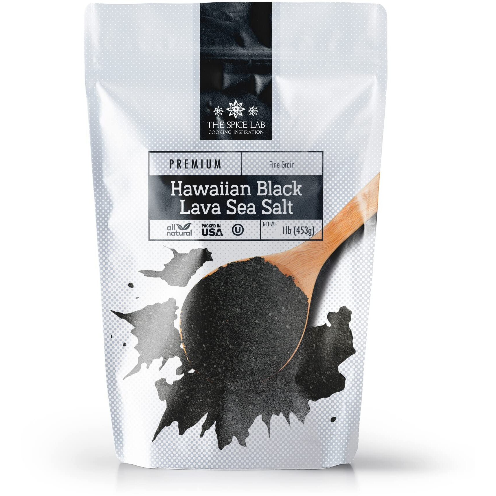 The Spice Lab Black Salt - Real Hawaiian Black Lava Salt - Fine 1 Pound - Ou Kosher Gluten-Free Non-Gmo Gourmet Salt - Authentic Hawaiian Black Salt - Excellent Halloween Margarita Salt - No. 4061