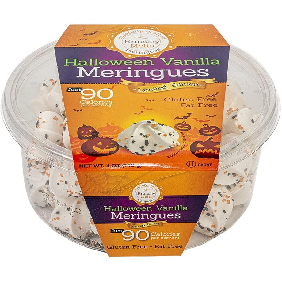 Krunchy Melts Original Meringue Cookies | Halloween Vanilla Flavor | Only 90 Calories Per Serving | Fat Free, Gluten Free, Dairy Free (4 Oz)