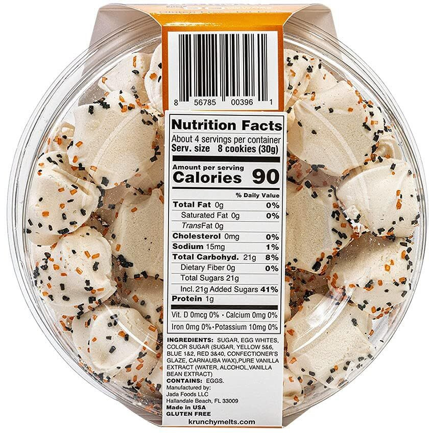 Krunchy Melts Original Meringue Cookies | Halloween Vanilla Flavor | Only 90 Calories Per Serving | Fat Free, Gluten Free, Dairy Free (4 Oz)