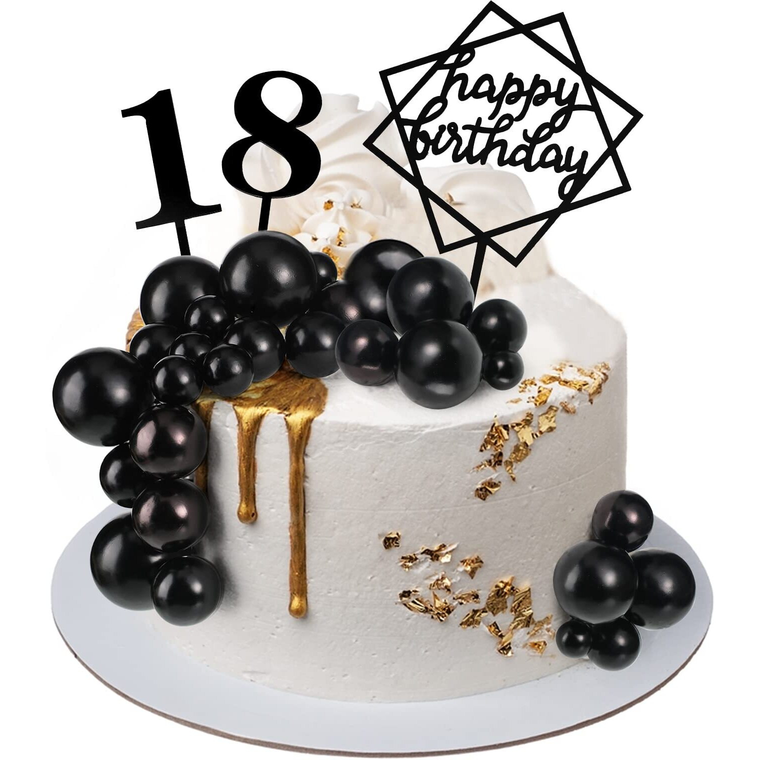 38 Pieces Ball Cake Decorations Set, Acrylic Happy Birthday Cupcake Picks Number 0-9 Toothpicks Ball Shaped Insert Toppers For Holiday Halloween Anniversary Party Favors Supplies (Black)