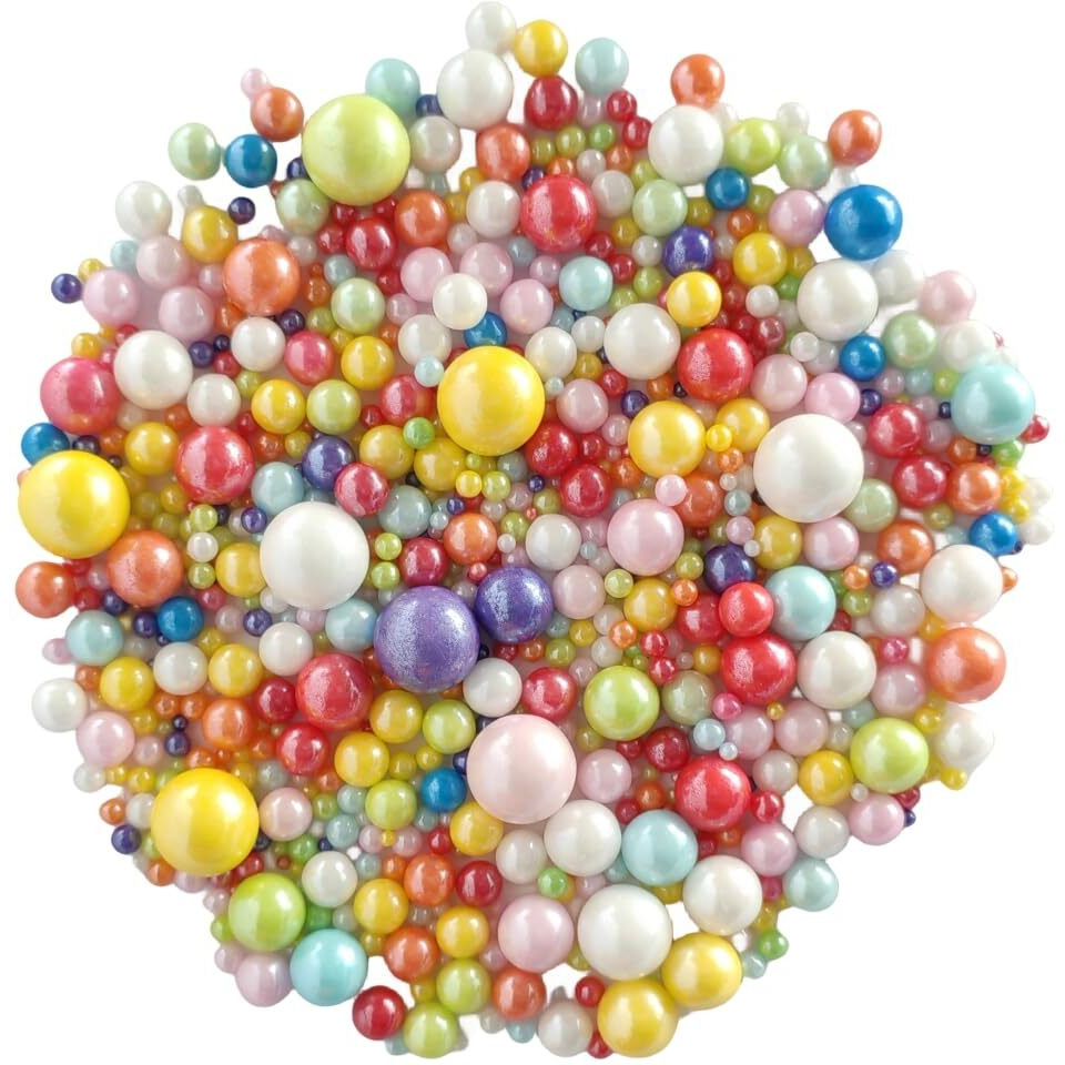 Edible Pearl Sugar Sprinkles Multicolor Candy Mixing Size Baking Edible Cake Decorations Cupcake Toppers Cookie Decorating Celebrations Wedding Valentines Easter Halloween Christmas Supplies 120G/ 4.23Oz